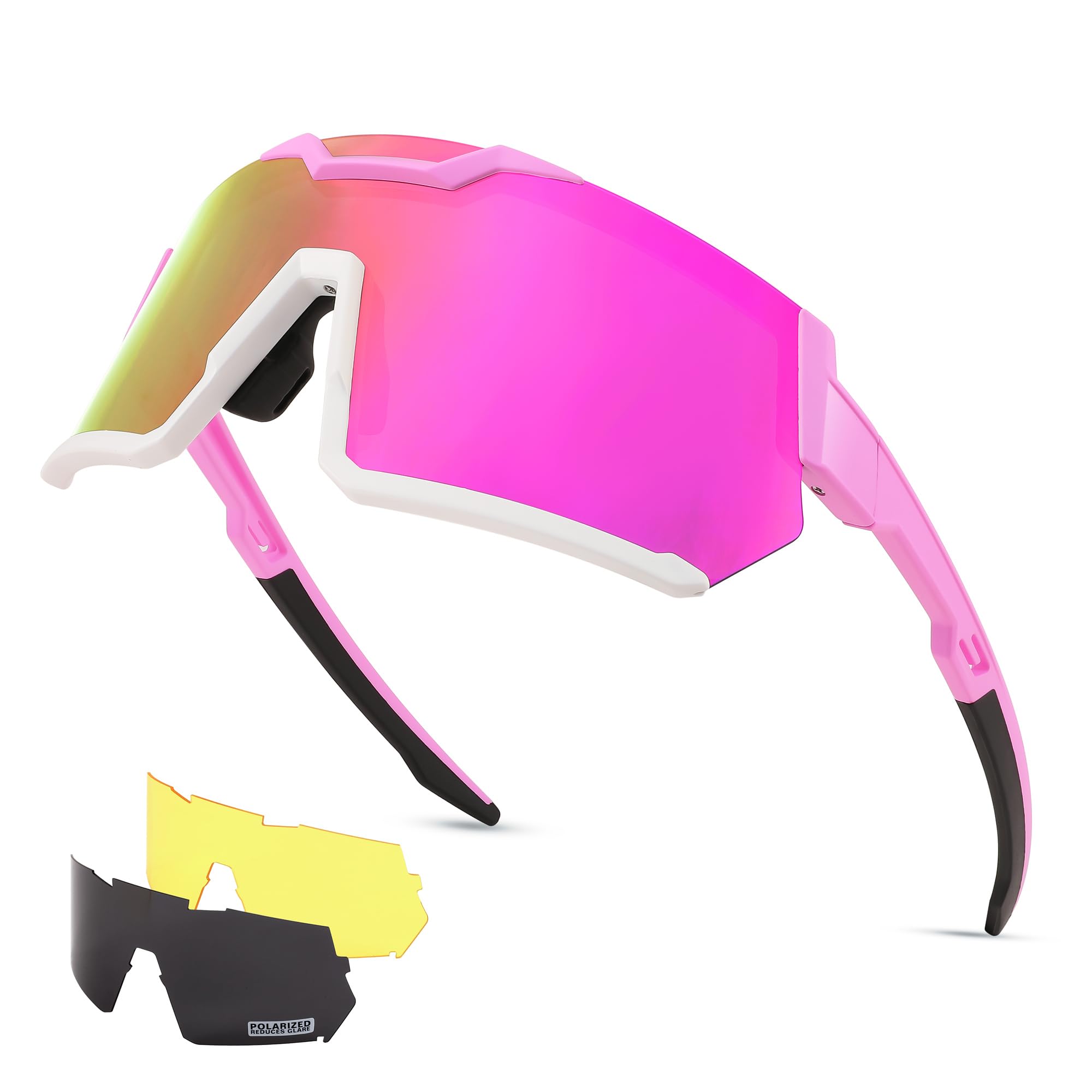 FEISEDY Men Women Cycling Sunglasses, with 3 Interchangeable Lenses, TR90 Sports Glasses Baseball for Youth Teens B4138