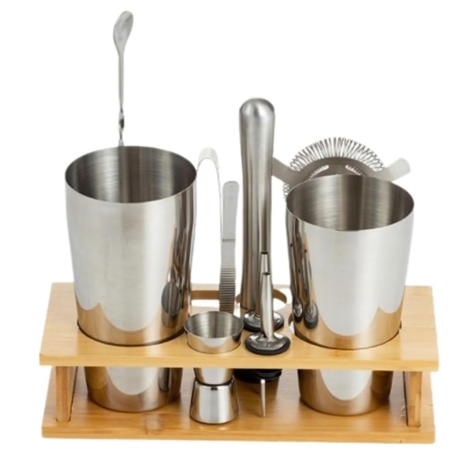 Ensemble de Shaker à Cocktail en Acier Inoxydable, Machine à Cocktail avec Support en Bois, Outil de Shaker, Ensemble de Fournitures de Bar pour mélange de Boissons, 10 pièces