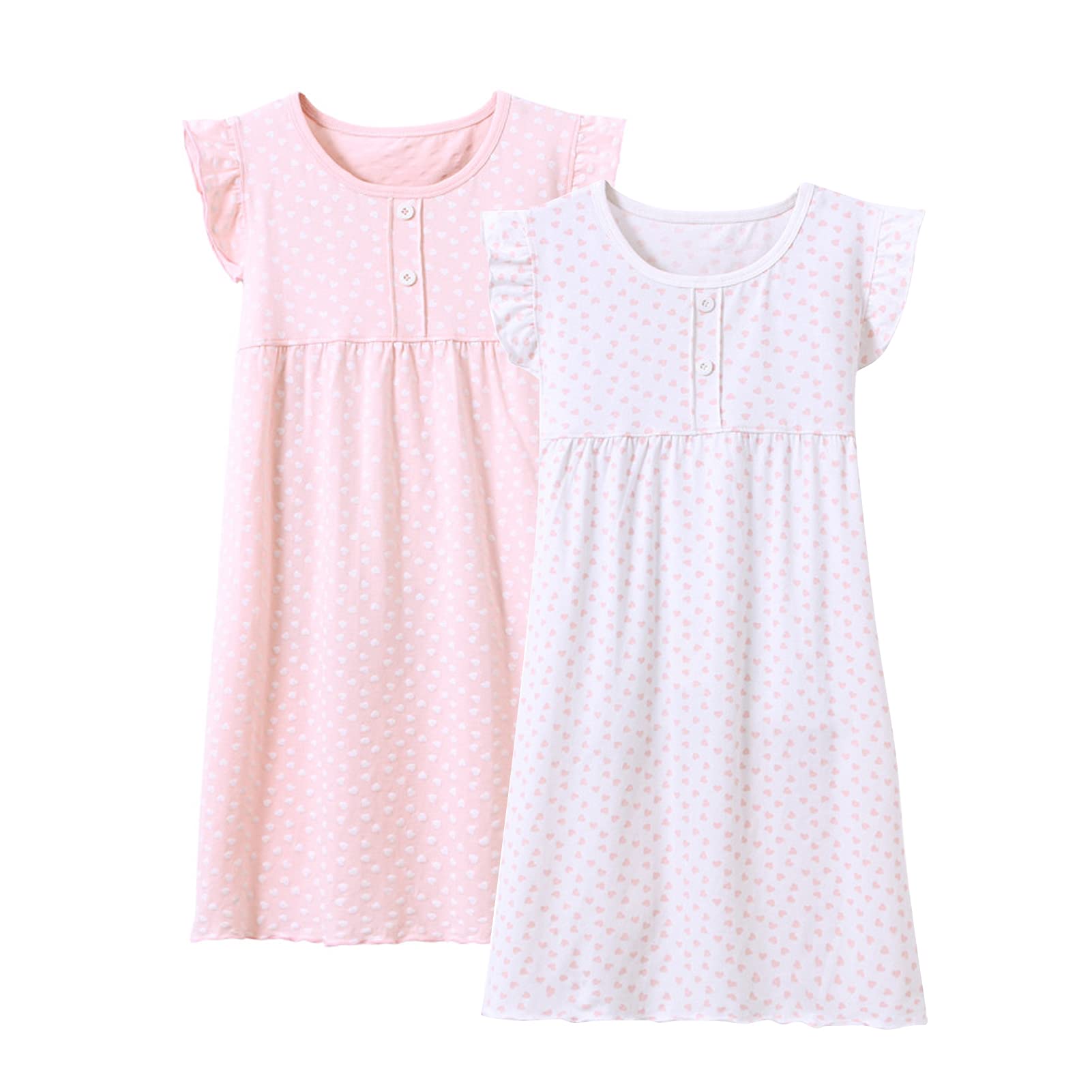 BANGSAUR Lot de 2 chemises de nuit en coton avec imprimé cœur - Pour fille - 3 à 15 ans