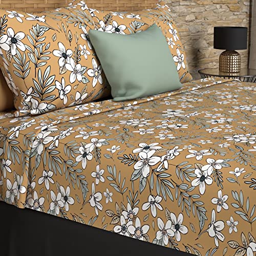 Soleil d'ocre Set of sheets cotton 57 son 240 x 290 cm Manon camel, Blue, 240 x 300 cm
