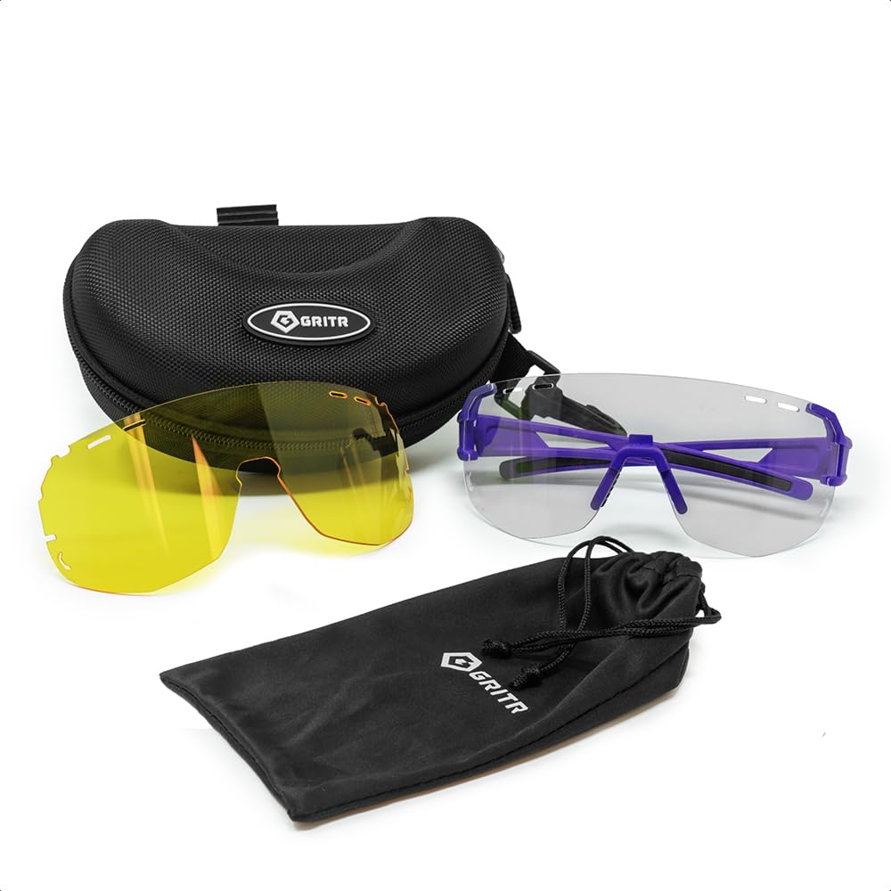 GRITR Lunettes de sécurité pour tir – ANSI Z87.1 – Lunettes de protection des yeux avec verres interchangeables et étui de transport