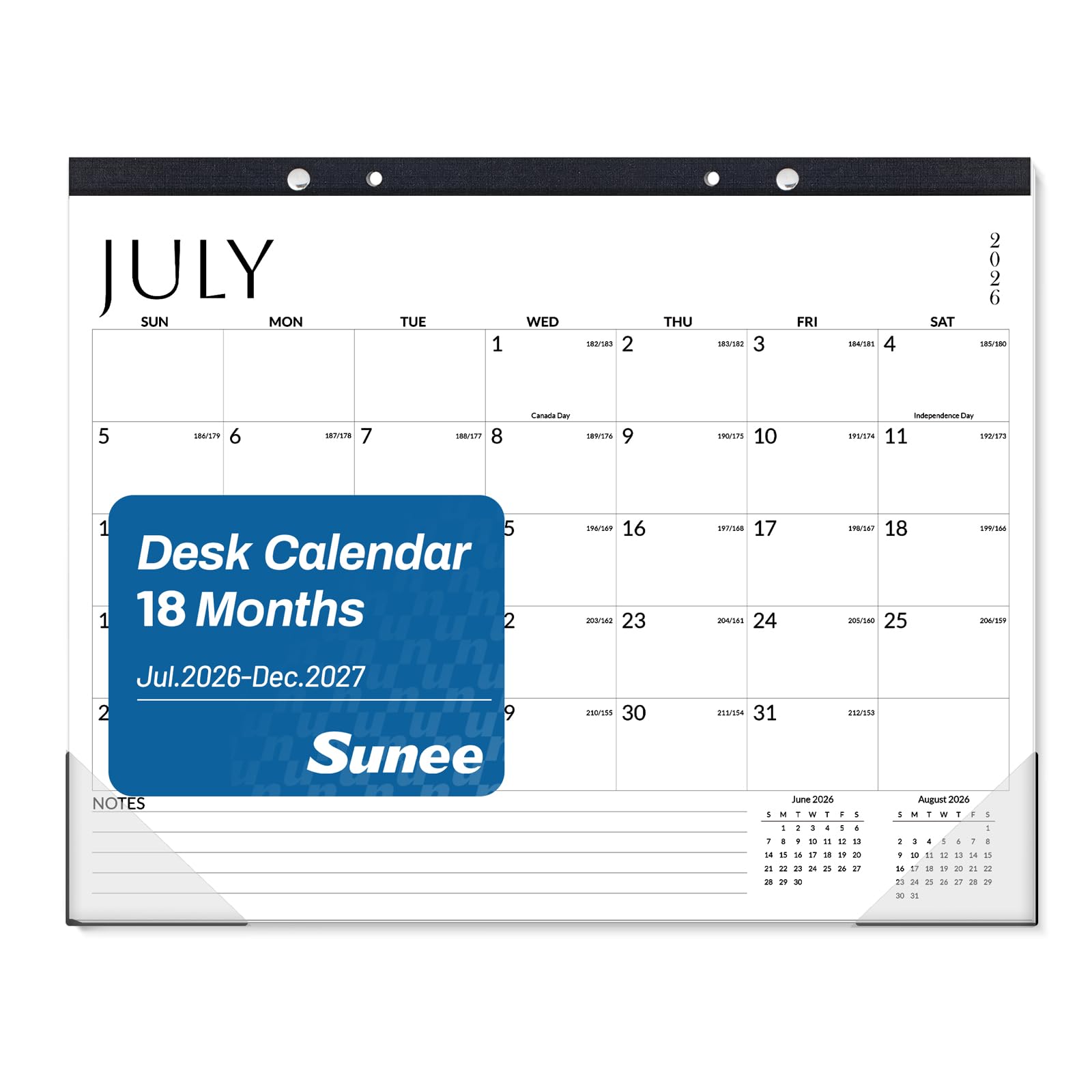 SUNEE Desk Calendar 2026-2027, 14.5" x 11.5", 18-Month Monthly Desk Calendar from Jul. 2026 - Dec. 2027, Academic Desk Calendar for Teacher, School, White