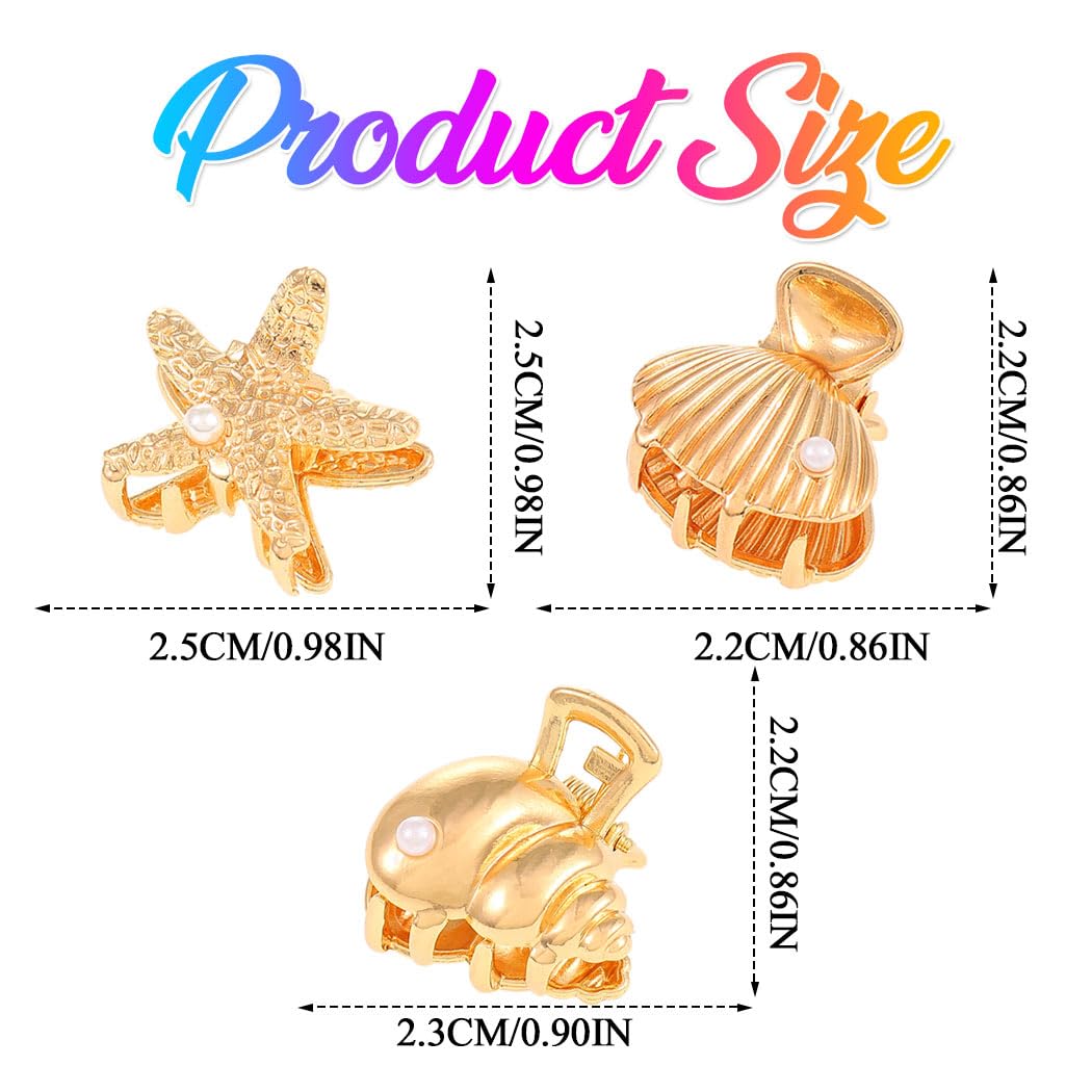 Starfish Hair Clips Gold Small Metal Claw Clips Mini Shell Beach Hair Accessories for Women and Girls (Pack of 3) - Image 6