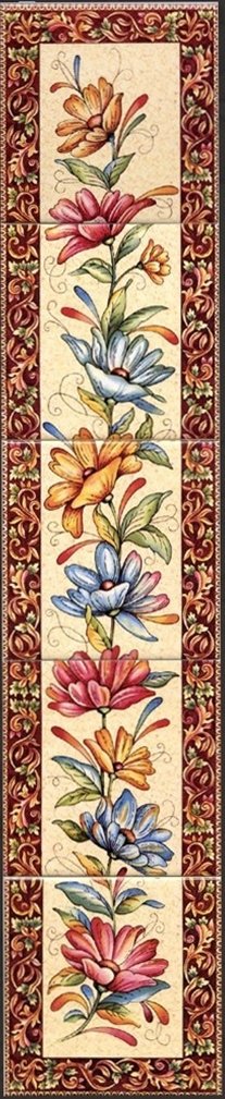 Rainbow Decors Ltd Multis Alhambra Ceramic Tile Mural 5 Decorative Tiles 6" Flowers Trellis Hand Decorated In Uk