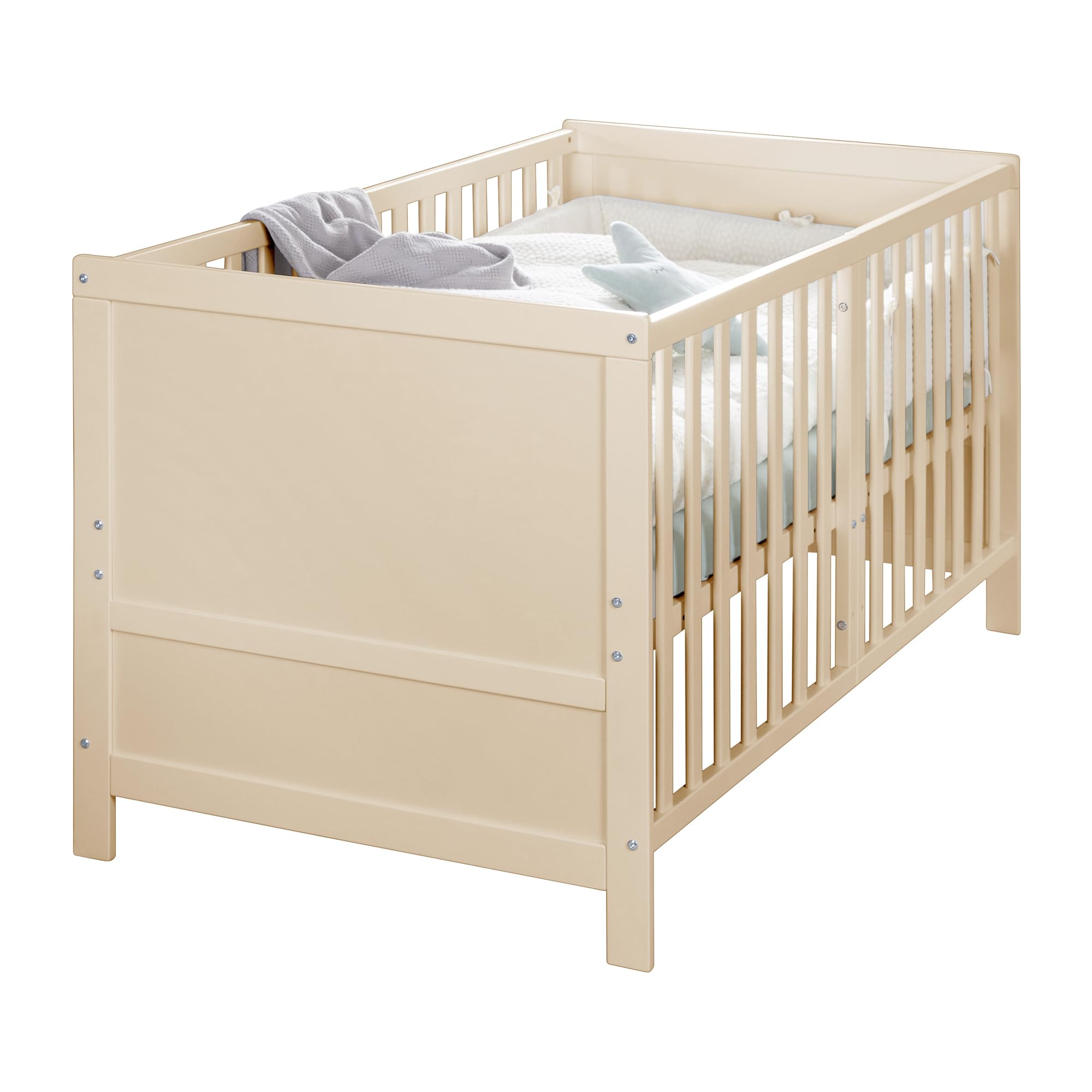 roba łóżeczko dziecięce EASY SLEEP 70 x 140 cm w zestawie z elementami do przebudowy - rosnące łóżeczko ze szczebelkami, 3-stopniowa regulacja wysokości - 3 wyjmowane szczebelki - drewno naturalne