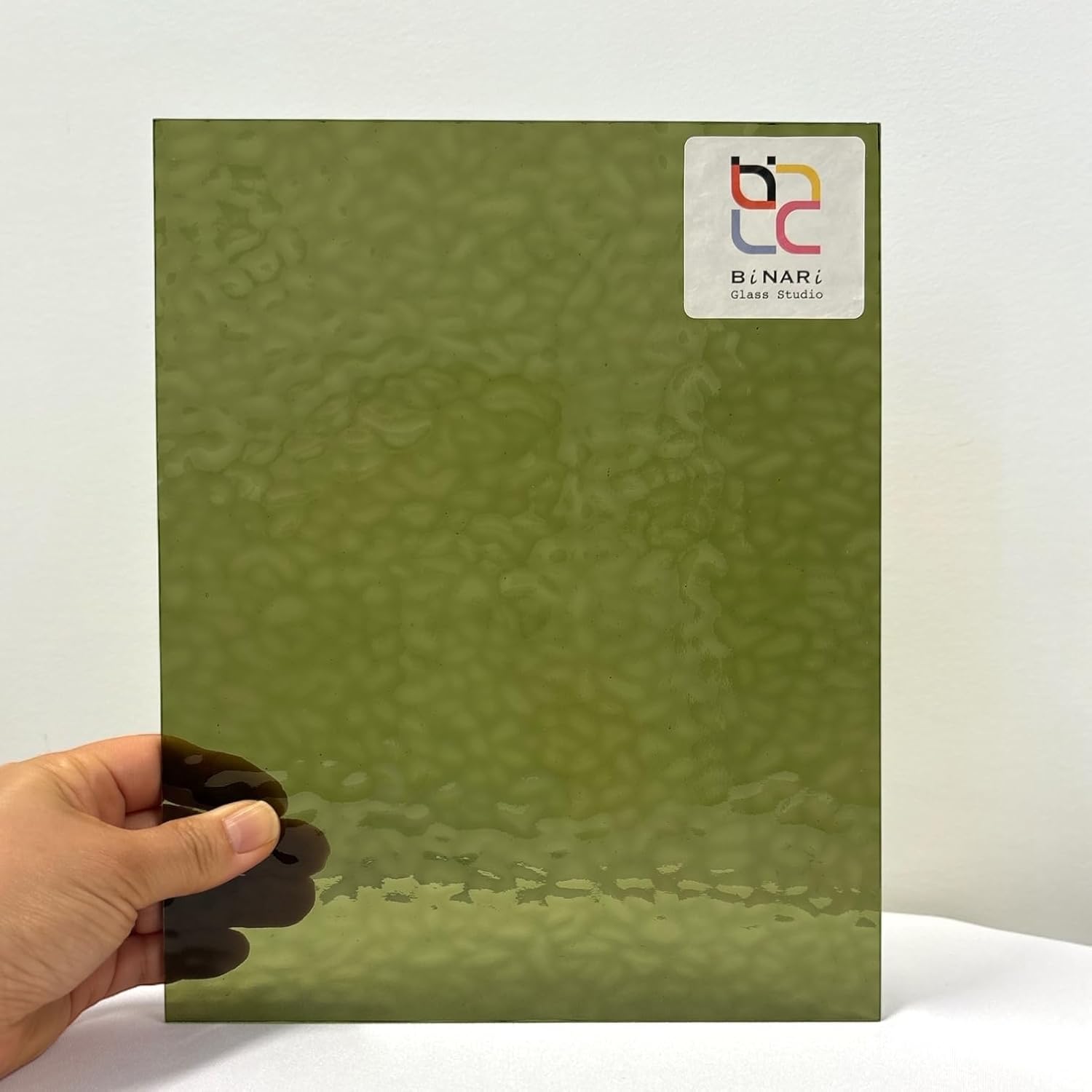 Wissmach Stained Glass Sheet: Medium Olive Green English Muffle (8"x12"-1 Sheet) | Curated by BiNARi Glass Studio