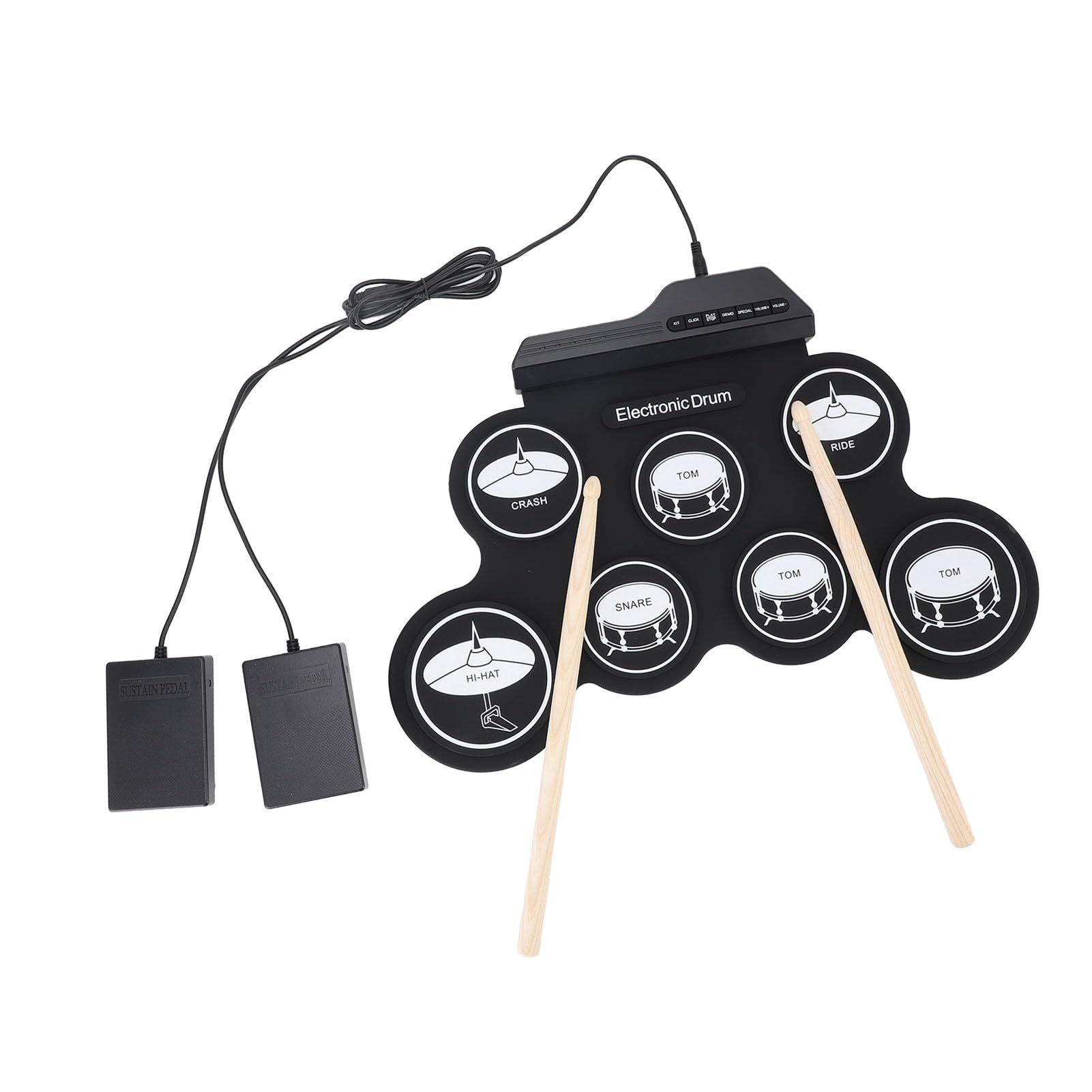 Tambor Electrónico Portátil, Almohadilla de Tambor Silicona Plegable USB con Pedal Pie y Metrónomo para Principiantes, Home Studio, Escuela, Gimnasio, Conveniente para Uso Diario, Interactivo