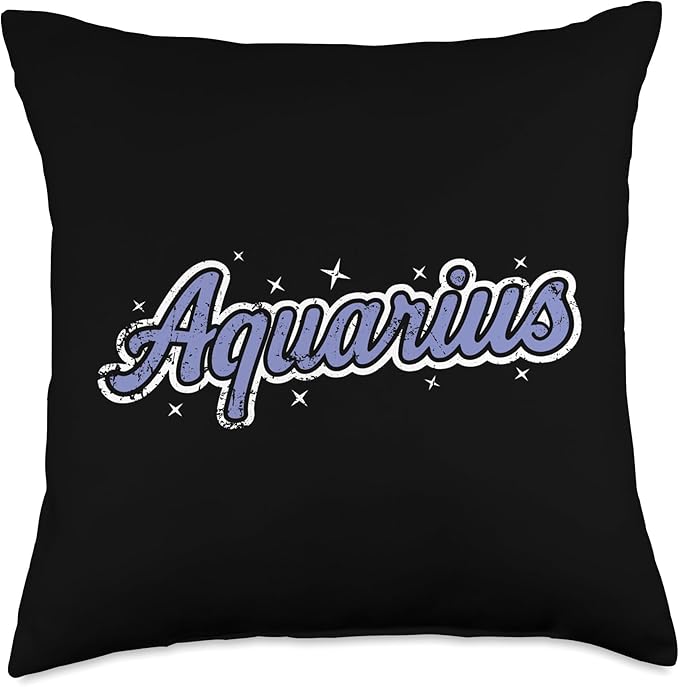 Aquarius Retro Script Zodiac Purple Throw Pillow