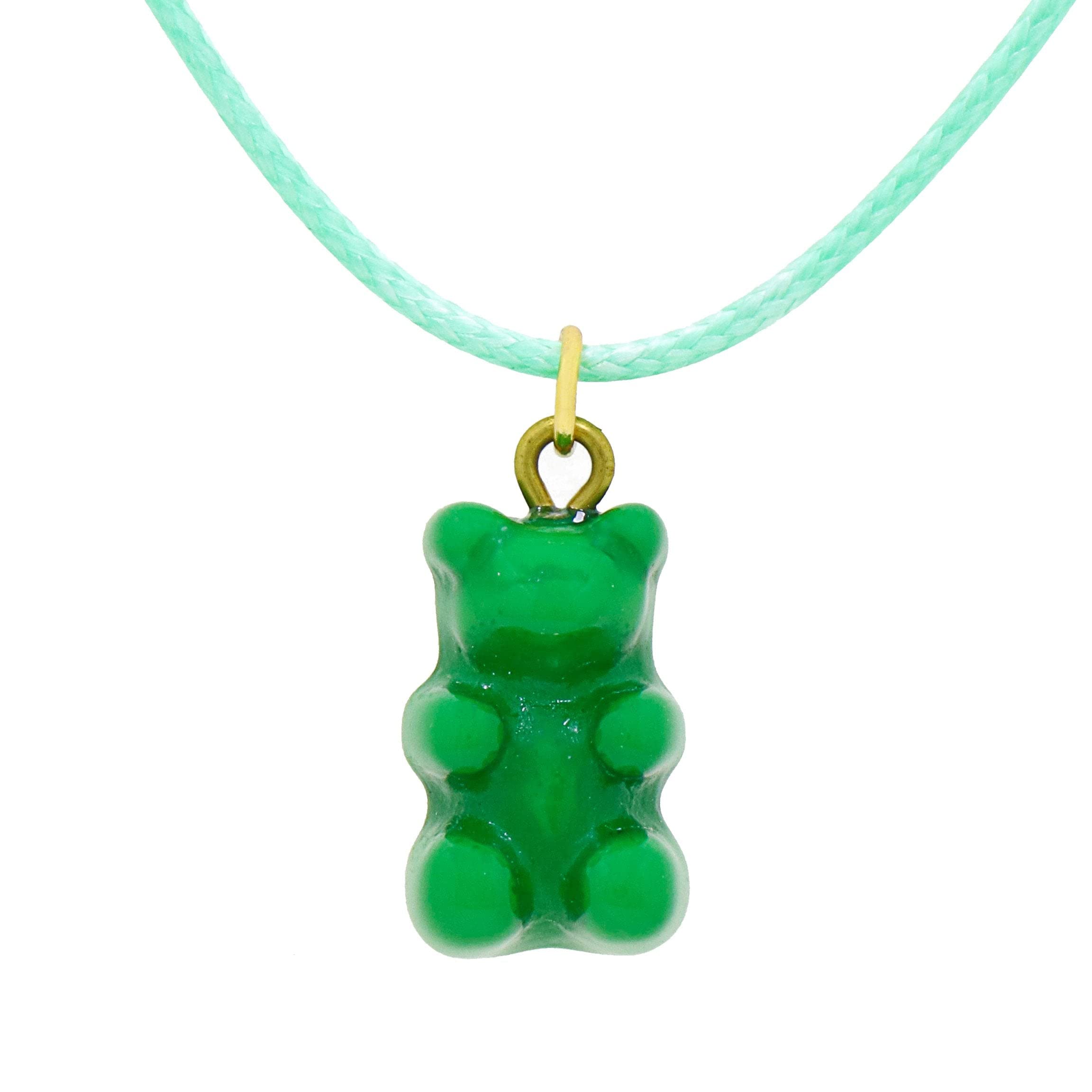 FashionboxLola Gummy Bear Cord Necklace Green On Green/Gold Plated One Size Green