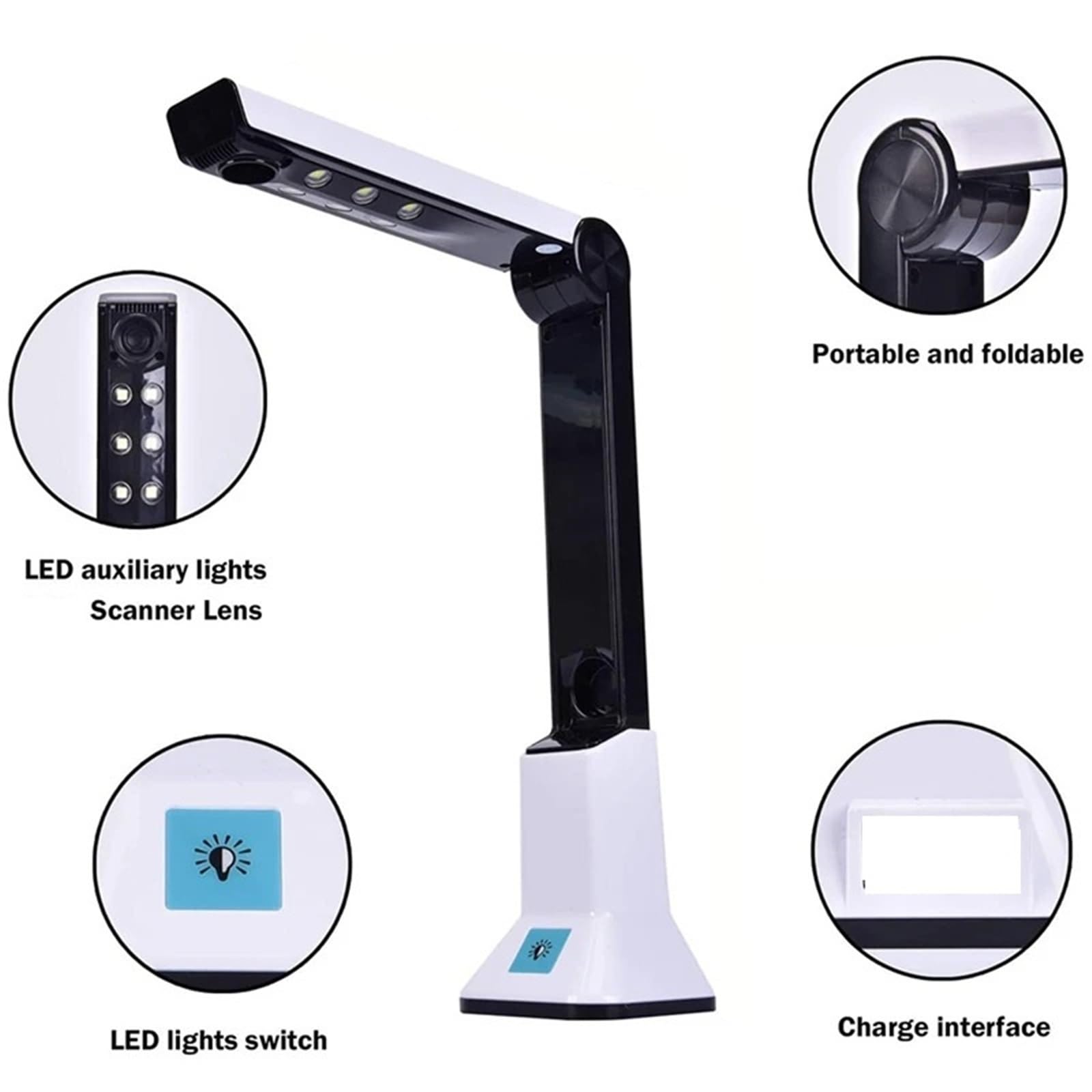Scanner per libri, Document Camera For Insegnanti, Scanner USB Portatile Con Foto In Formato A4 per foto/carte d'identità/manoscritti d'ufficio