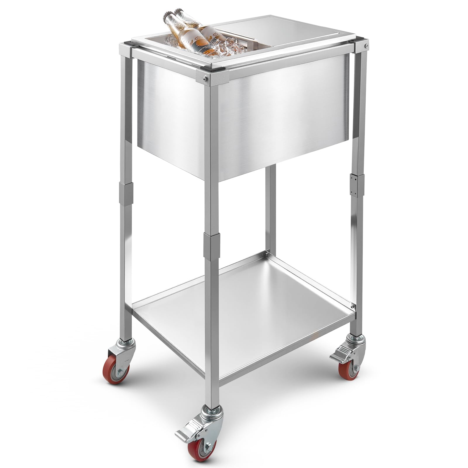 VEVOR Carrello Frigo con Ruote, 510 x 360 x 970 mm, Contenitore per Ghiaccio in Acciaio Inox su Ruote, Carrello Frigo da Esterno da 28 Litri con Ripiano, per Patio, Cortile, Bar per Feste