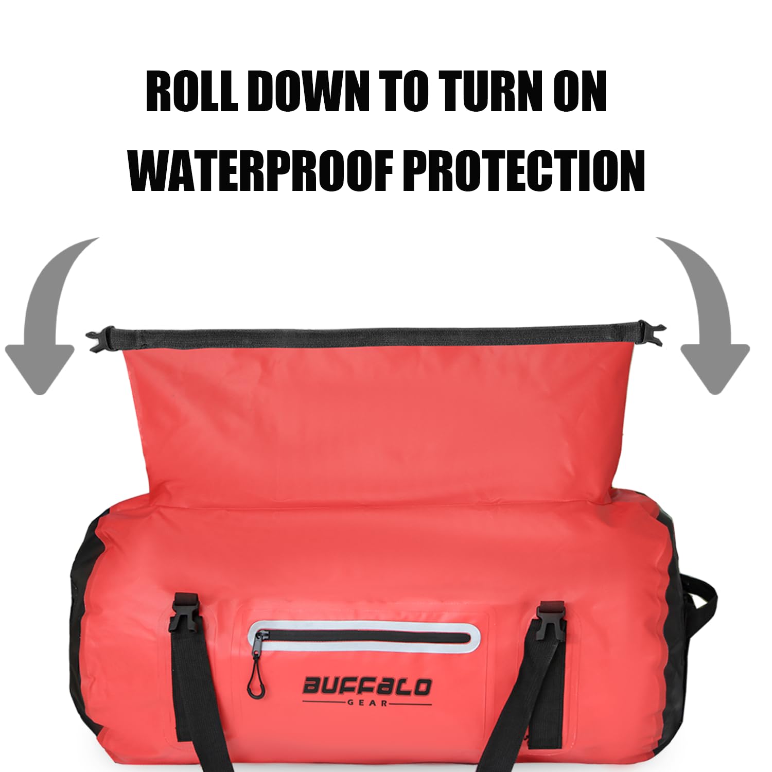 Buffalo Gear 80 l wasserdichte Reisetasche für Kajakfahren, Bootfahren, Angeln, Camping, Rot