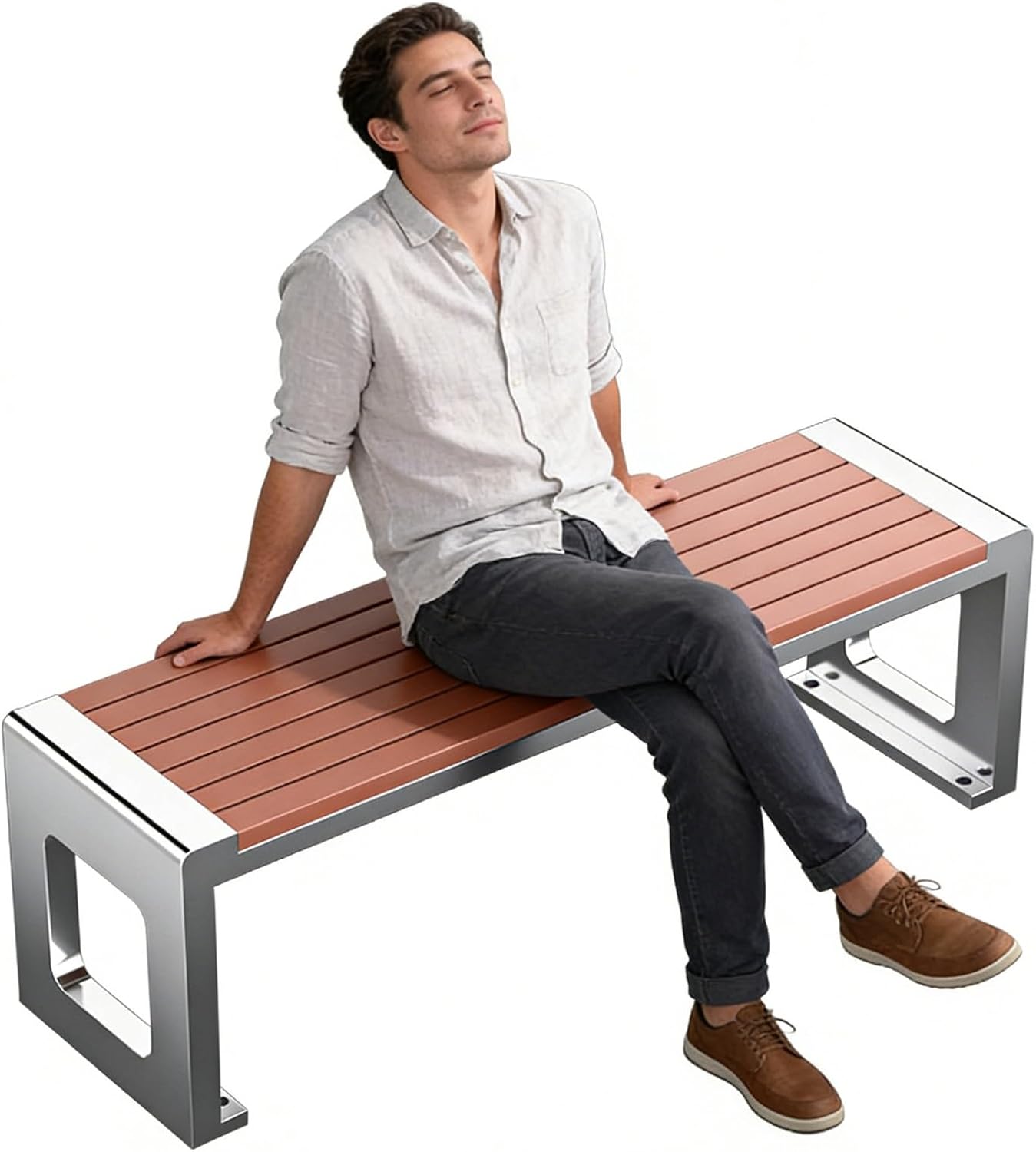 Metal Bench Outdoor, Double Garden Bench, 201 Stainless Steel Frame, Suitable for Parks, Terraces, Lawns, Courtyards, and Entrances, 1700lbs(120x40x45cm/47x16x18in)