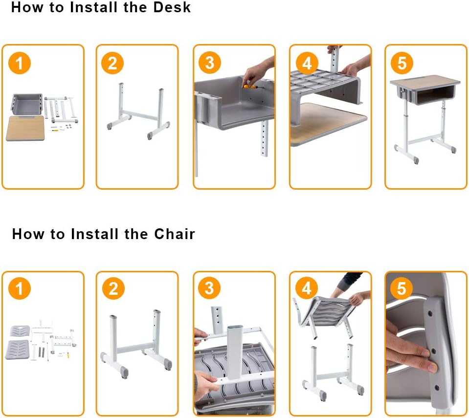 Diagram showing the multi-layer construction of the desktop, including polyurethane wear layers, decorative surfaces, EO grade particle layer, and ABS injection molding.