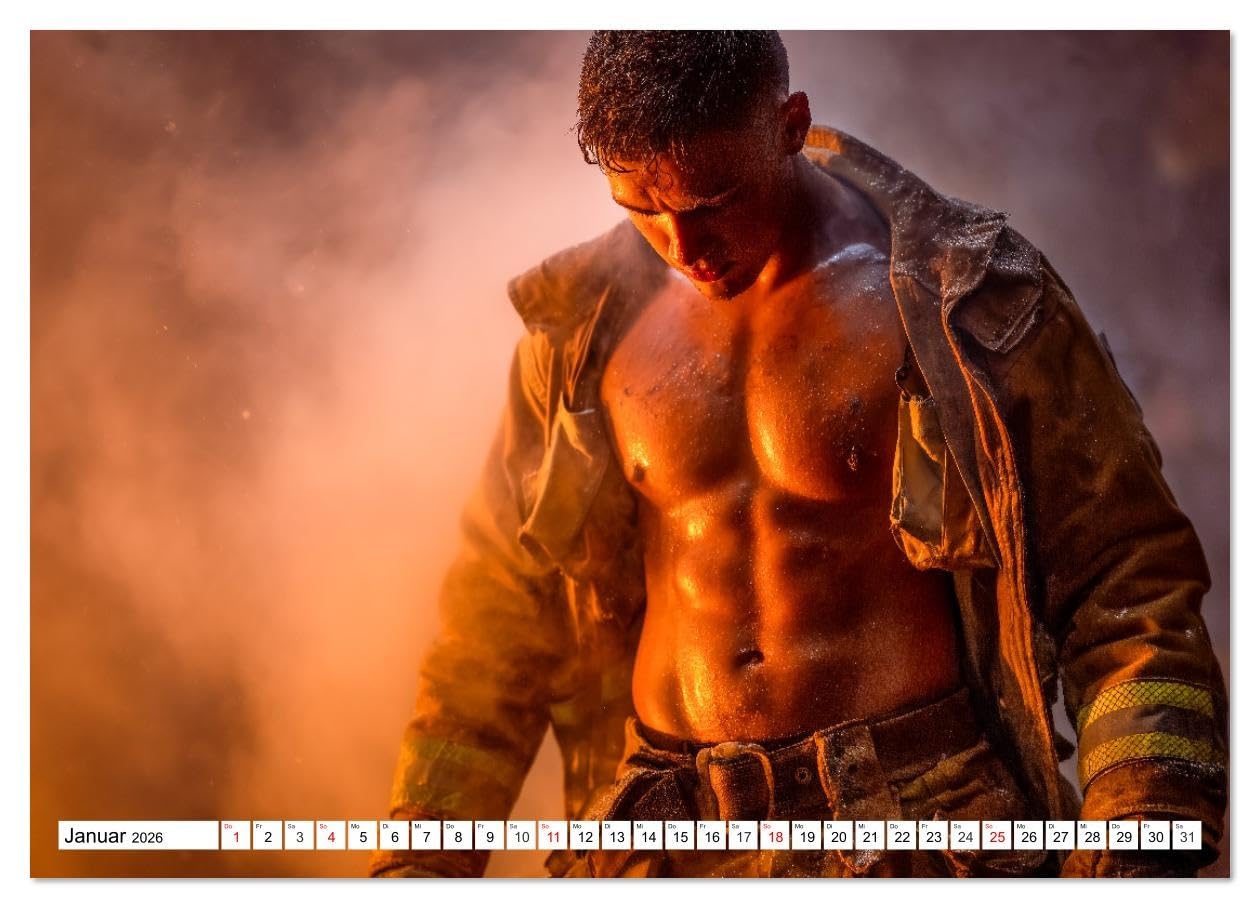 Feuerwehrmänner - Sexy Körper und heiße Flammen (Wandkalender 2026 DIN A3 quer), CALVENDO Monatskalender: Erotischer Männerkalender: Nackt, muskulös ... in Uniform und Einsatz (CALVENDO Erotik)