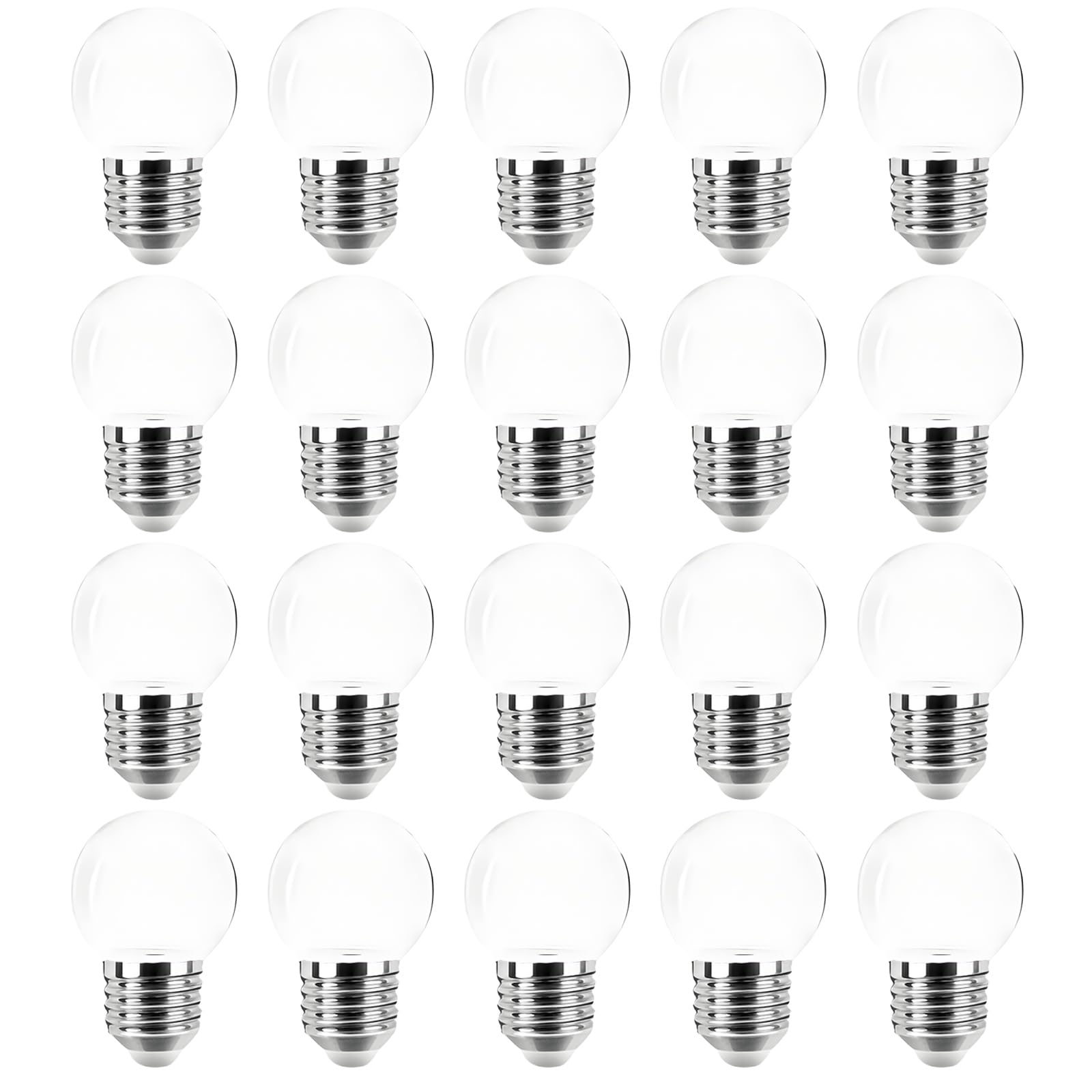 Jiotouhu E27 LED Light Bulb, 2W LED Golf Ball Color Bulbs, 20W Incandescent Bulb Equilavent, AC220-240V,200 Lumen,6000K Cool White Edison Screw Bulb, Non-Dimmable,20 Packs