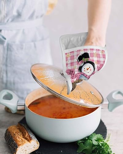 Miniatura 4 de Snowman Pink 4Pcs Pot Holders for Kitchen,Non Slip & Heat Insulation Terry Cloth Potholder Set with Pocket,Thick Hot Pad Oven Mitts Trivet Coaster