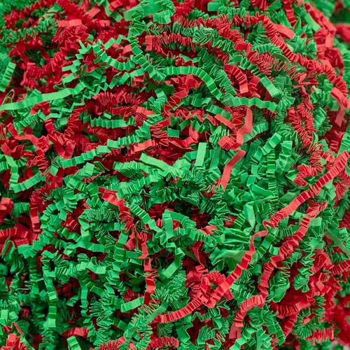 Wowxyz 2 LB Crinkle Cut Paper Shred Green & Red Crinkle Shredded Paper - Gift Box Baskets Bag Filler - Confetti Stuffing for Birthday Holiday Gift Packaging Wrapping