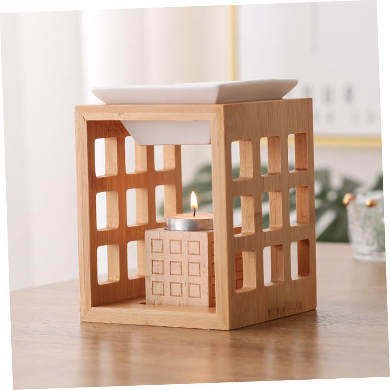 Alipis Quemador de Aroma de Madera y Cerámica para Aceite Esencial Capacidad de 150ml, Difusor de Cera para Sala y Dormitorio, Diseño Elegante y Funcional