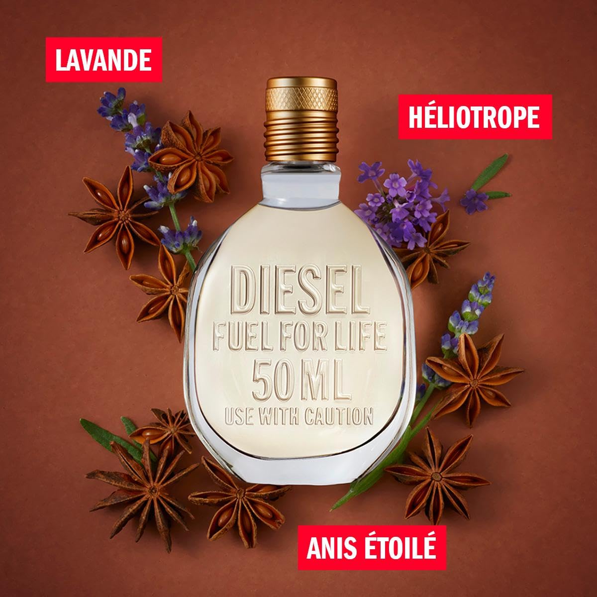 DIESEL Fuel For Life - Eau De Toilette Homme - Boisé - Badiane, Lavande & Héliotrope - Tenue Longue Durée - Spray Vaporisateur