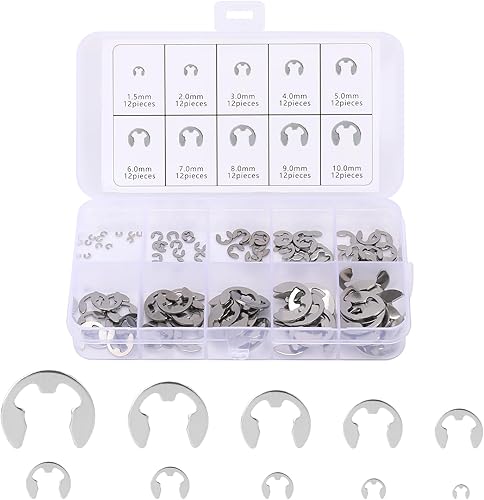 Juego surtido de 120 anillos de retención externos con clip electrónico de acero inoxidable, M1.5M2M3M4M5M6M7M8M9M10 para rodamientos, engranajes,