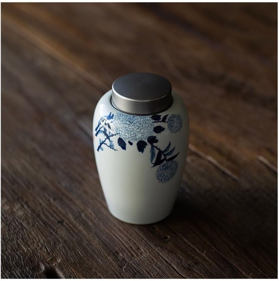 Tea Container Hand-painted Hydrangea Ceramic Jar Aluminum Lid Tide Seal Household Tea Storage Warehouse