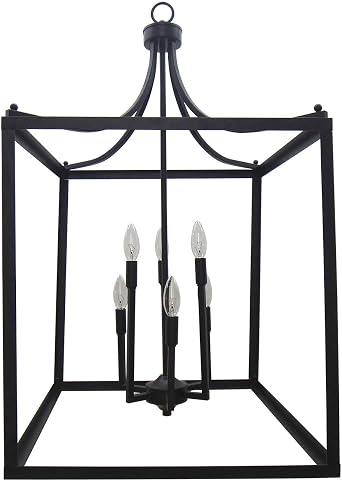 6 Light Modern Farmhouse Chandelier Industrial Light Fixtures Ceiling Hanging Open Cage Lantern Hanging Lights for Entryway Rubbed Bronze