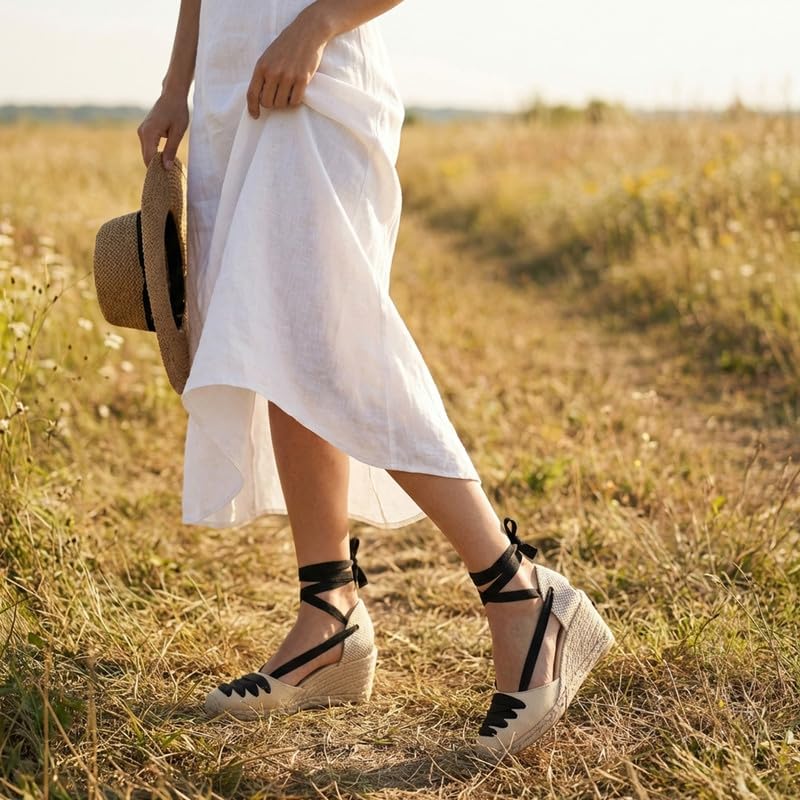 Image of Womens Espadrille Wedge Sandals Closed Toe Platform Lace Up Ankle Strap Slingback Summer Dress Shoes