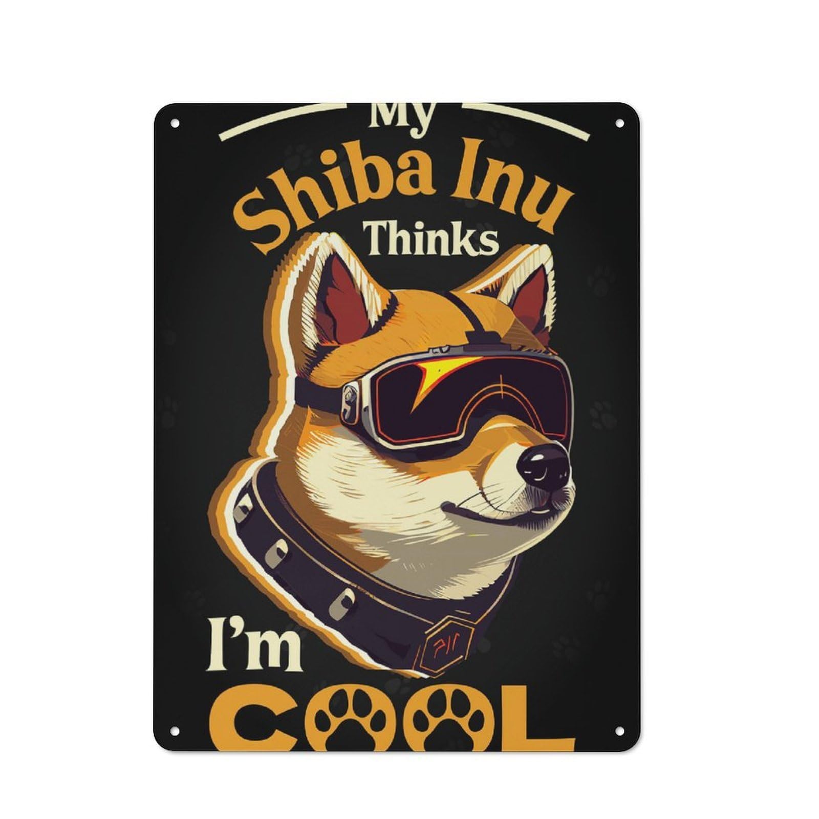 Decorative Metal Plaque with Cool Cyber Dog Shiba Inu Design 40x30cm, Modern Retro Studio Wall Art for Workspace, Cafe, Hallway Or Garage