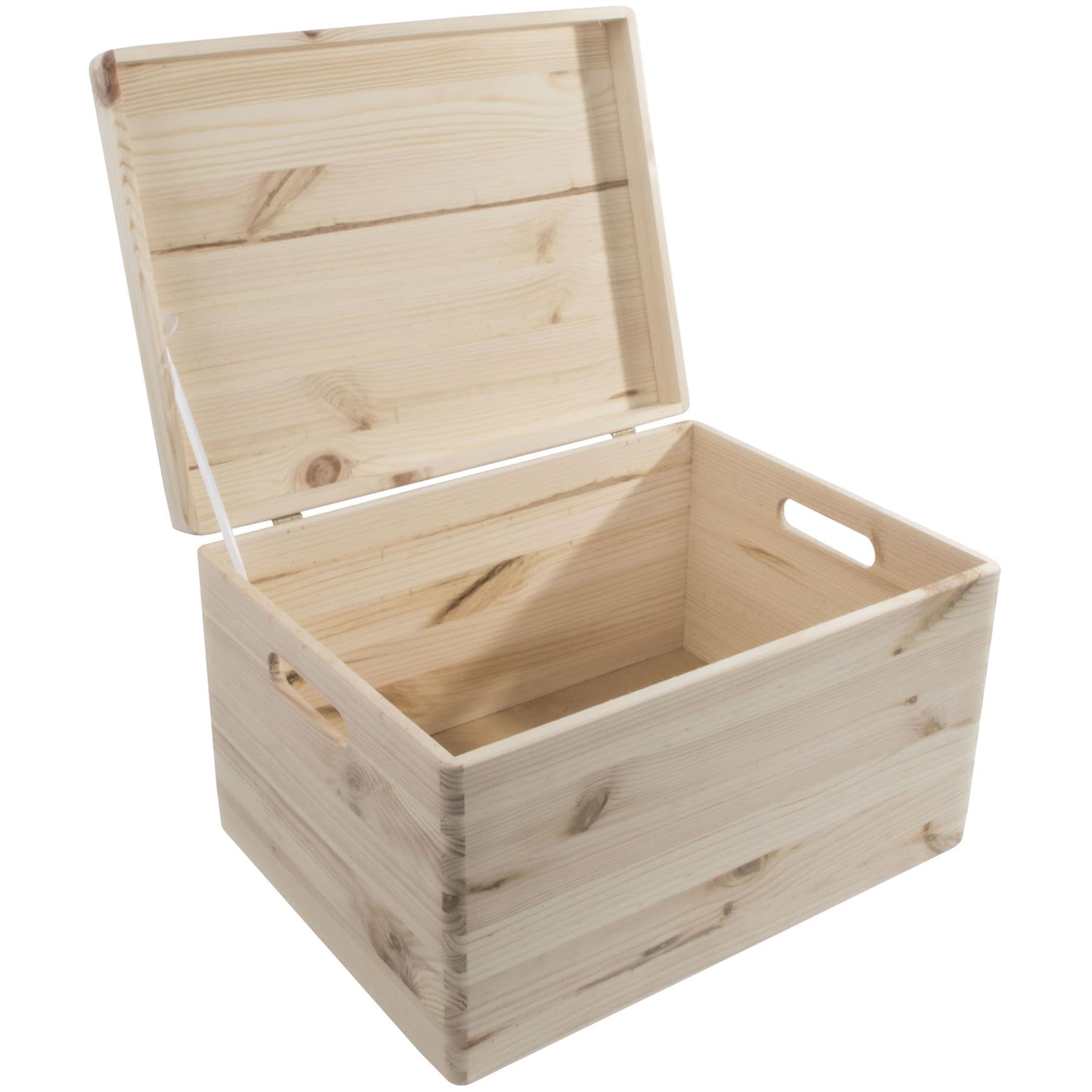 Woodeedoo Natural Large Deep Wooden Storage Chest With Handles And Solid Pine Lid – Unfinished Toy Organiser Craft Gift Box For Diy Decoration Pyrography Personalised Projects – 39.5 X 29.5 X 23 Cm