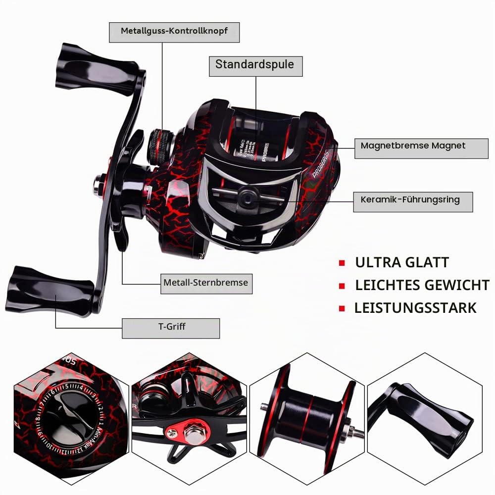 Angelrute und Rolle Combo, 2,1 m Kohlefaser Teleskop Angelrute mit Spinning/Baitcasting Reel Combos, Meer Salzwasser Süßwasser EIS Barsch Angelgerät Set Angelruten Kit