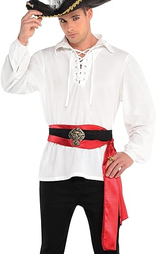 Camisa pirata de poliéster blanco para adultos, talla única, (paquete de 1), perfecta para fiestas de disfraces y eventos temáticos