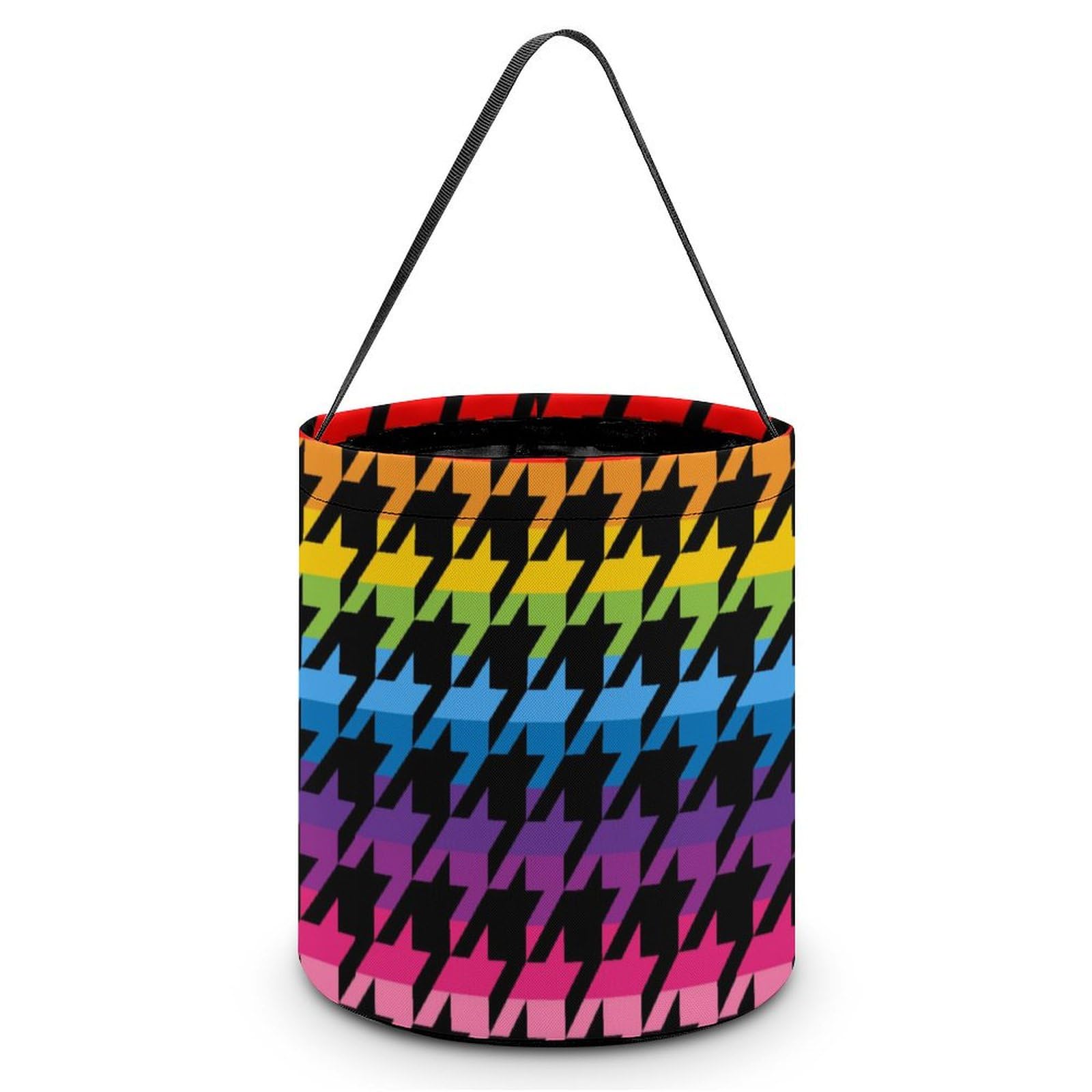 Rainbow Houndstooth Tweed Cute Easter Basket Bags Eggs Bucket Candy Tote Decorations Gifts Party Storage Bag