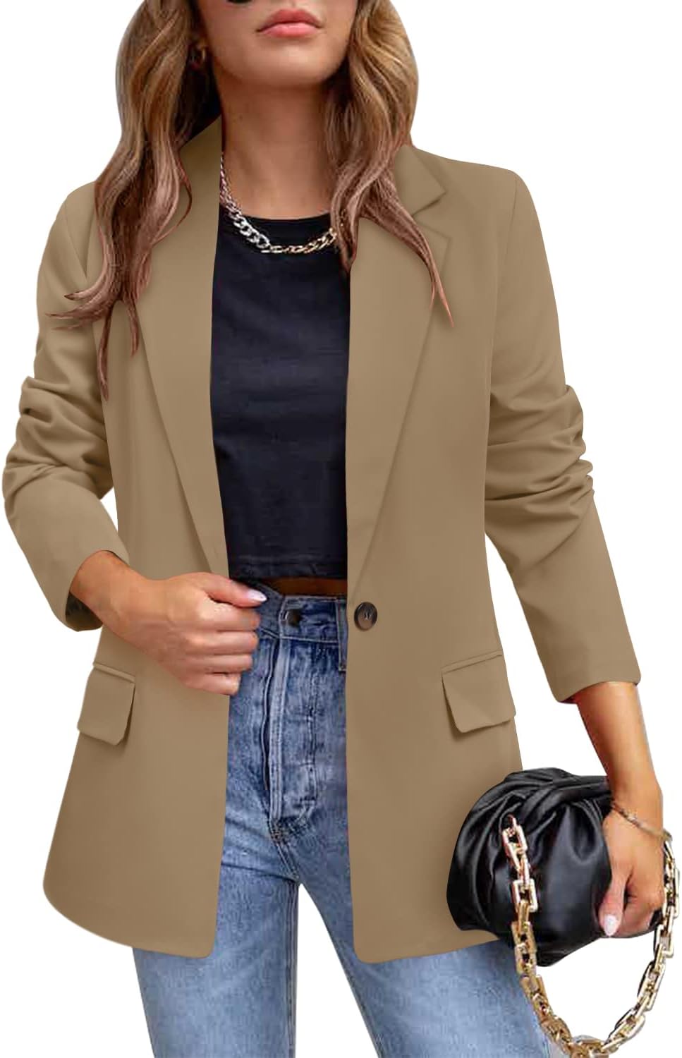 CRAZY GRID Womens Casual Blazer Jacket Long Sleeve Open Front Work Office Blazer Lapel Button Jacket