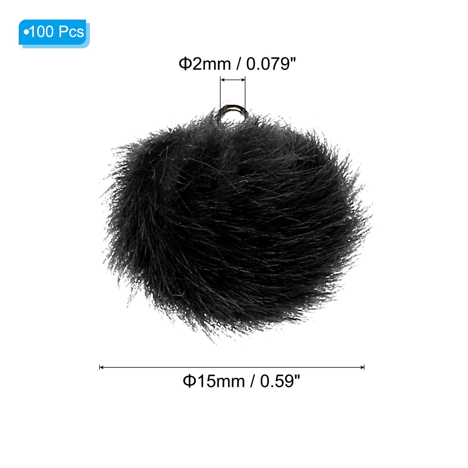 PATIKIL 100pcs Pom Poms Charm, Pompoms Charm Craft Pom Poms Pendants Balls Small Fluffy Tassel Bulk for Crafts Making Black - Image 2
