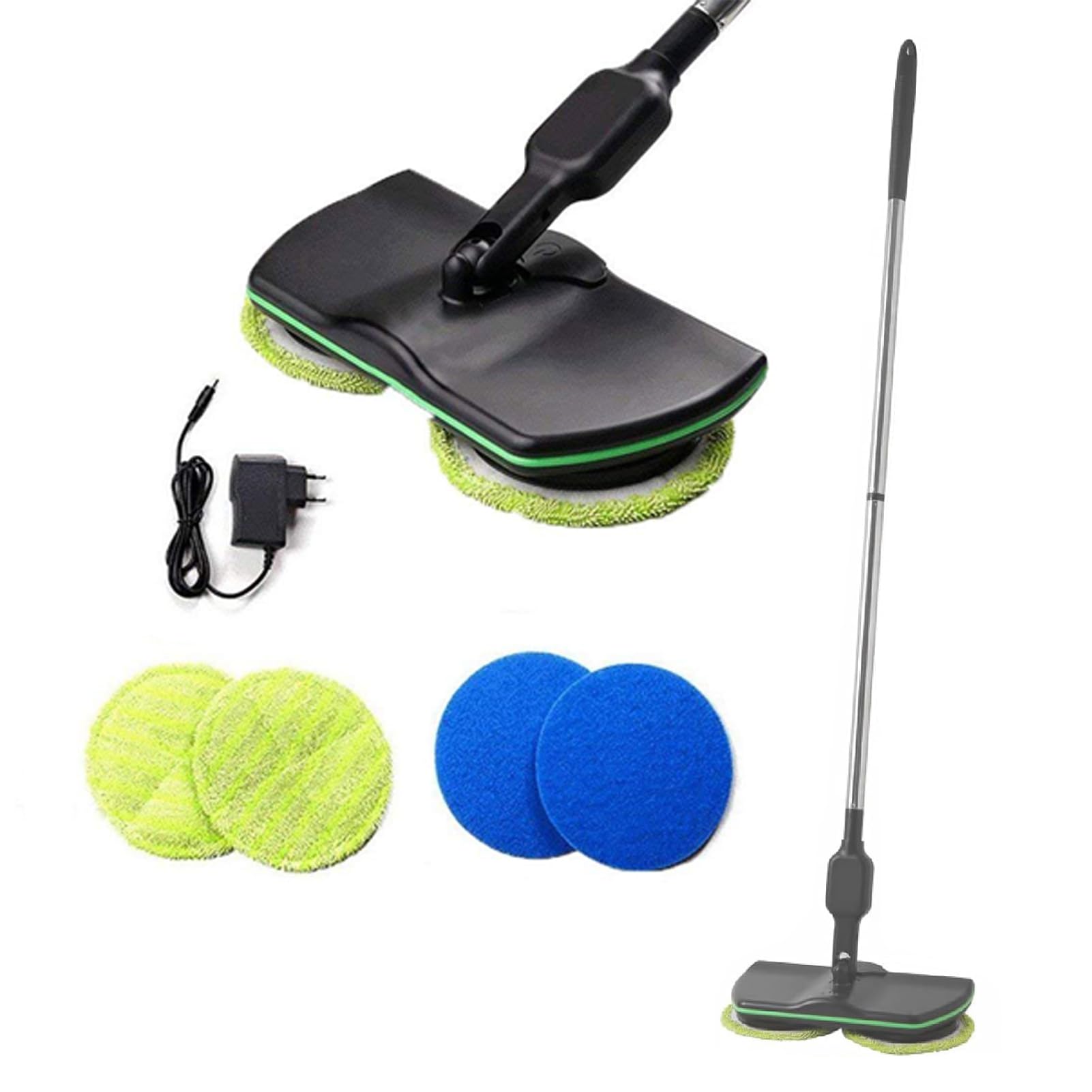 Mopa Giratoria Eléctrica de Limpieza,Mopa Spinning Recargable,Pulidora de Suelos con 2 Almohadillas Microfibra y 2 Almohadillas Pulido para Cualquier Superficie Dura