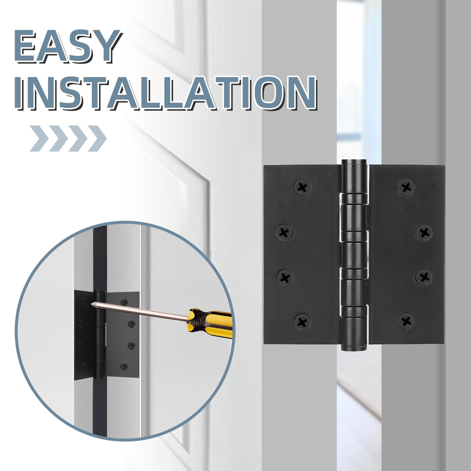 VOLUKA Paquete De 12 Bisagras De Puerta De Acero Inoxidable Para Puertas Exteriores E Interiores, Bisagras De Puerta Lisas Sin Ruido De 4 X 3 Pulgadas Con Esquinas Cuadradas, Resistentes (negro