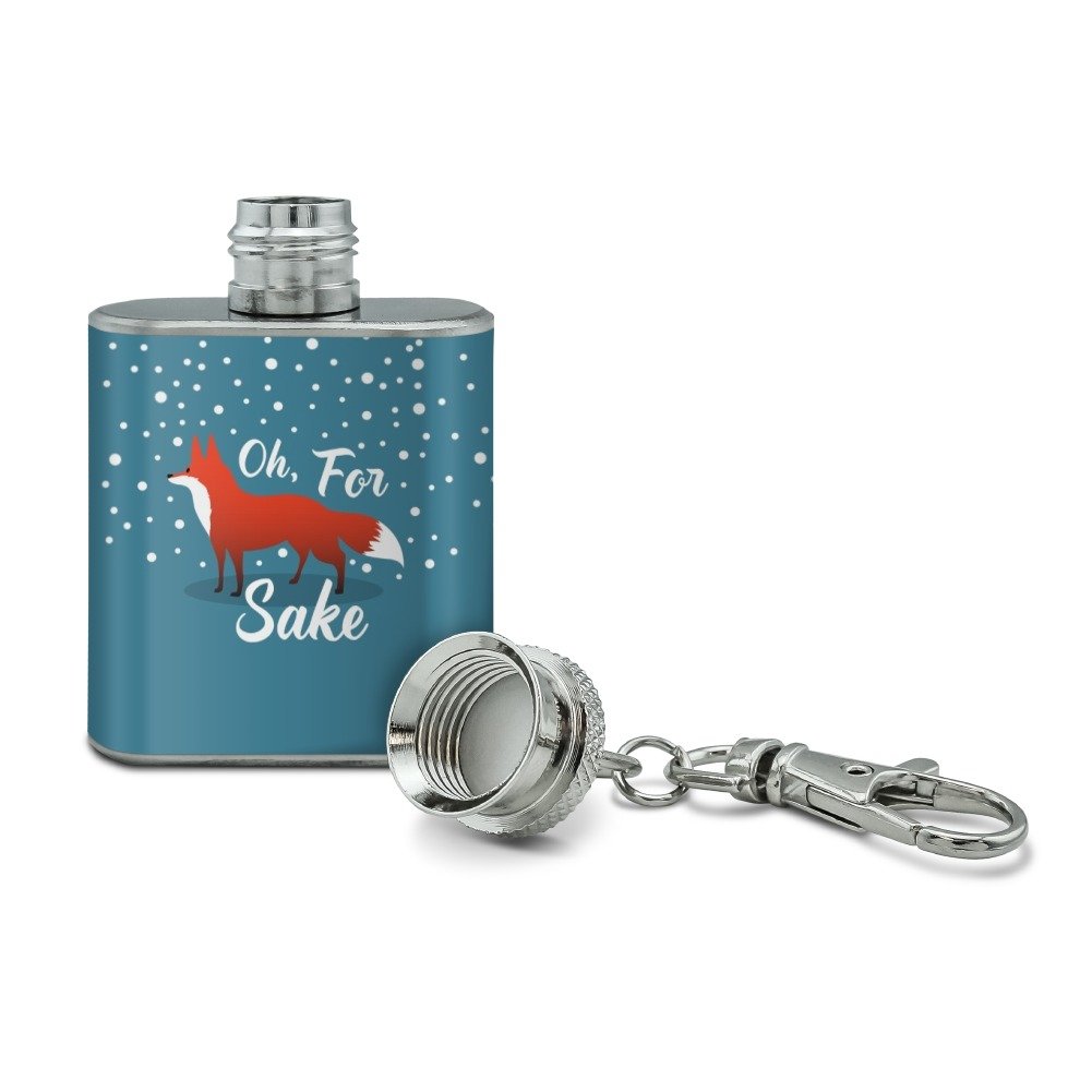 Oh For Fox Sake Funny on Teal Stainless Steel 1oz Mini Flask Key Chain