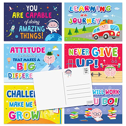 Sweetzer & Orange Motivational Postcards Pack (60 Post Cards) 4x6 Postcards for Kids. Growth Mindset Affirmation Cards, Mindfulness Cards, Inspiration Cards and Encouragement Cards. Blank Note Cards