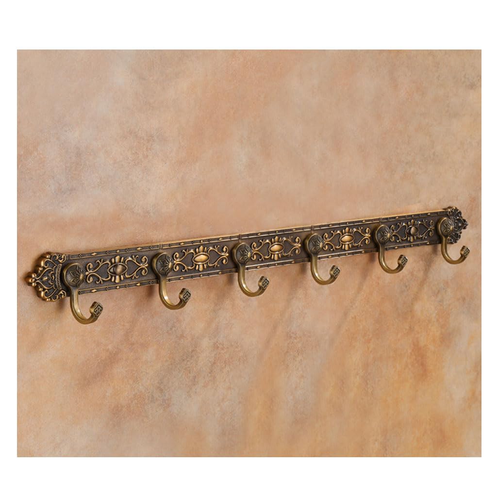 LMYSXAOZ Vintage Metal Coat Rack Wall Mount, Aluminum Thickened Hooks Hanging Rail Antique Clothes Towel Racks for Bathroom Entryway Bedroom Behind The Door 6hook