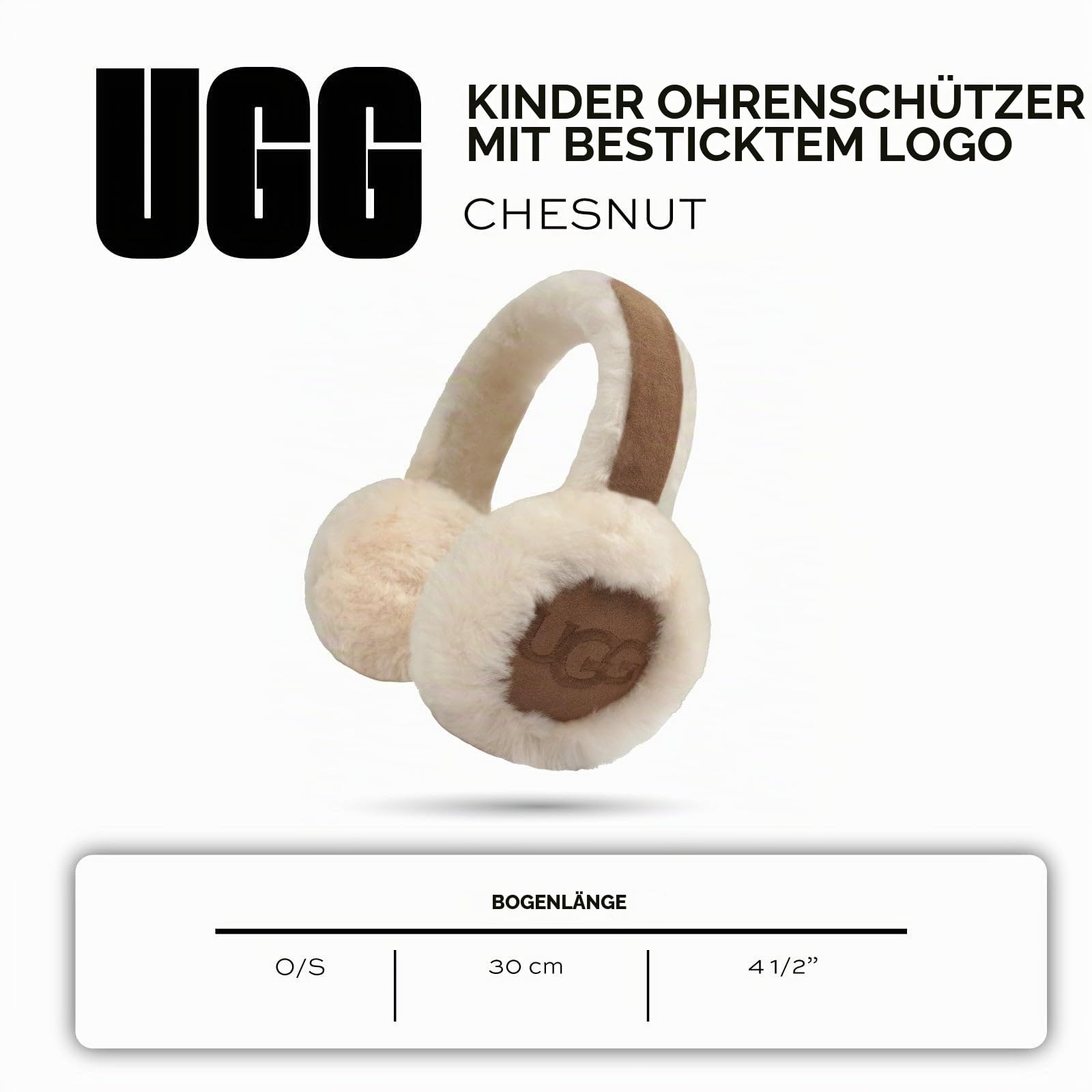 UGG Kinder-Ohrenschützer mit Plüsch-Schaffell, eng anliegendes Kopfband und minimalistisch gesticktem Logo für warmes und stilvolles Tragen bei kaltem Wetter, Kastanie, Einheitsgröße