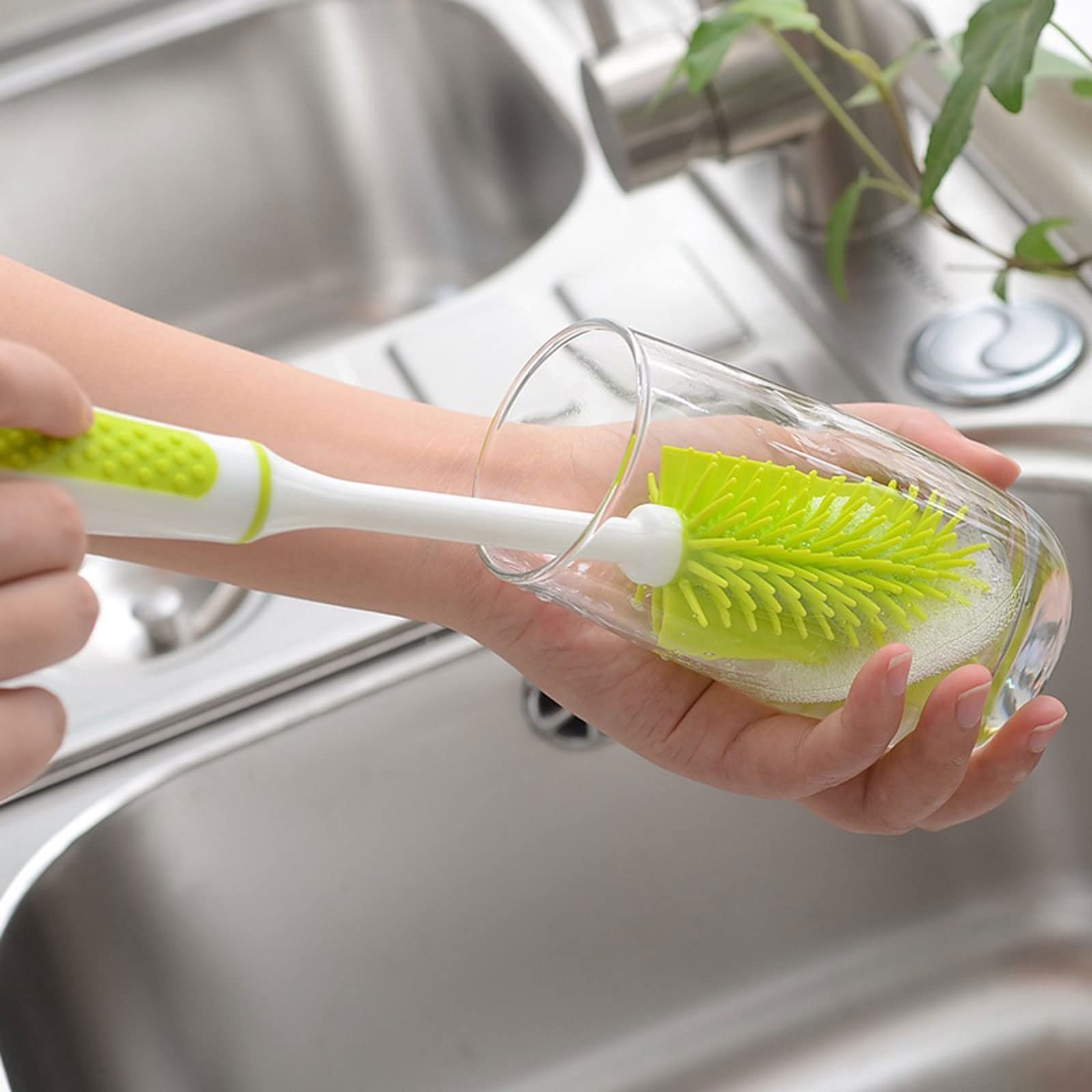 Cepillos de silicona para botellas, cepillo de bebida de mango largo para limpieza de vasos y vasos, herramienta de limpieza de cocina