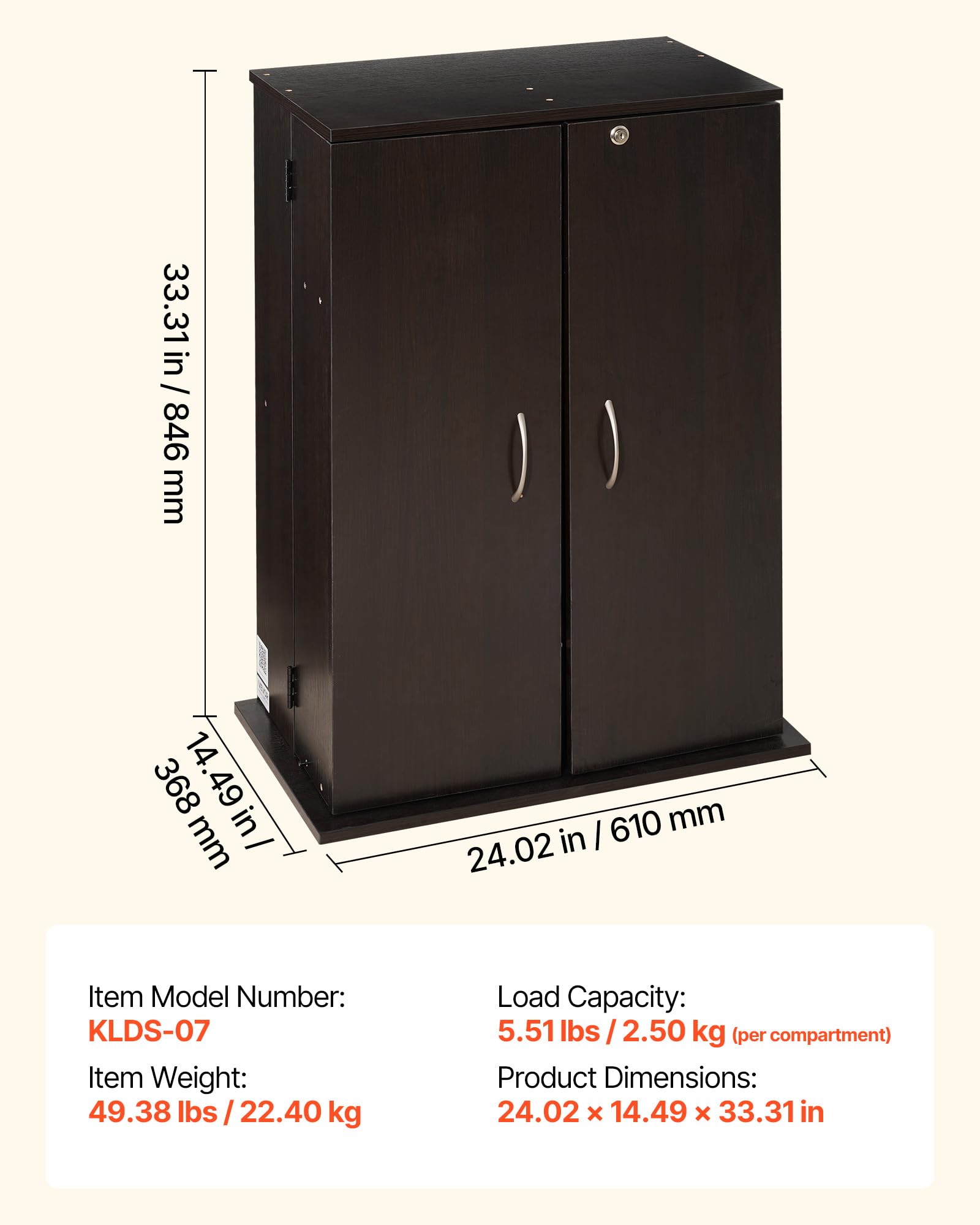 VEVOR Estantería de Pared, 610 x 368 x 846 mm, Armario de Almacenamiento de 16 Compartimentos, Estantes Ajustables, Dispositivos Antivuelco, para CDs DVDs Libros, Mueble para Salón Oficina, Marrón