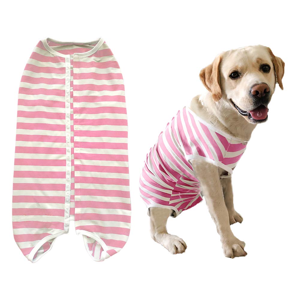 Photo 1 of Dog’s Recovery Suit Post Surgery Shirt for Female Male Dog, E-Collar Alternative Wound Protective Clothes (Pink White stripe-4xl)