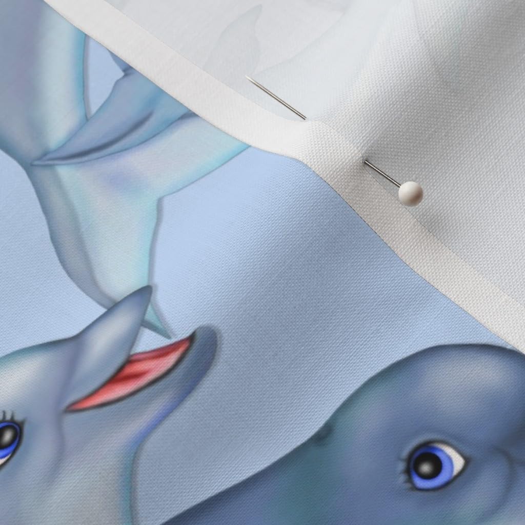 Spoonflower Fabric - Dolphin Family Wildlife Sea Life Animal Swim Ocean Printed on Petal Signature Cotton Fabric by The Yard - Sewing Quilting Apparel Crafts Decor