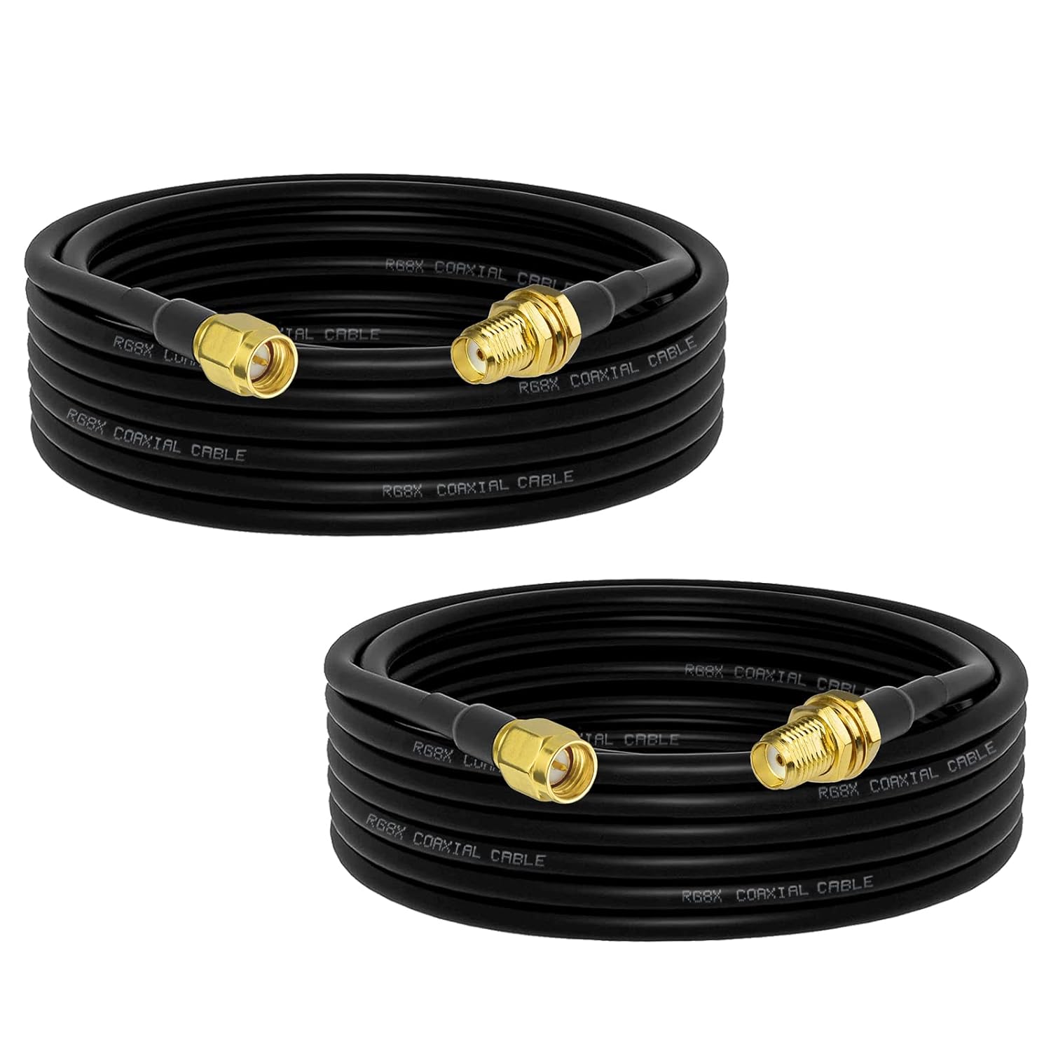 Superbat SMA Coaxial Extension Cable (2-Pack) SMA Male to SMA Female Bulkhead Mount RG8X Cable 15ft for WiFi Router Security Camera Wireless Network Card Adapter (Not for TV)