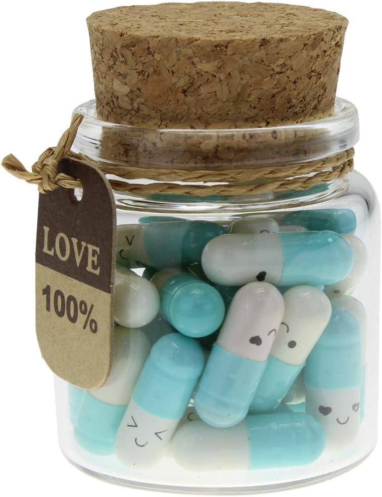 Infmetry Cute Capsules in a Glass Bottle Lovely Notes Couples Gifts For Her Him Boyfriend Girlfriend Mom Birthday Valentines Mothers Day Gifts (Light Blue 25pcs)