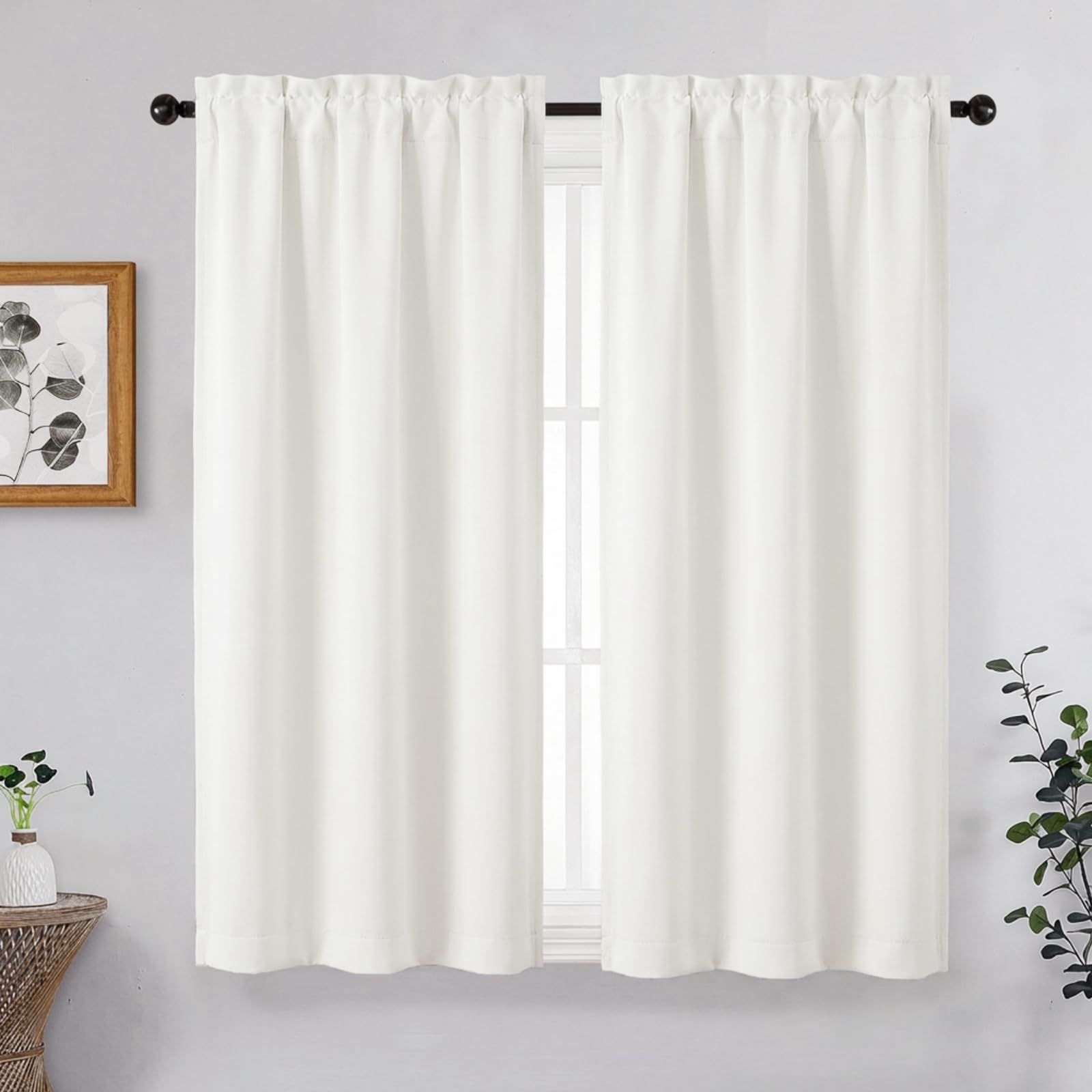 OVZME Ivory Short Curtains for Bedroom 54 Inch Length 2 Panels Set, Light Filtering Thermal Insulated Soft Window Curtains, Dual Rod Pocket Drapes for Living Room, 2x40Wx54L Inches