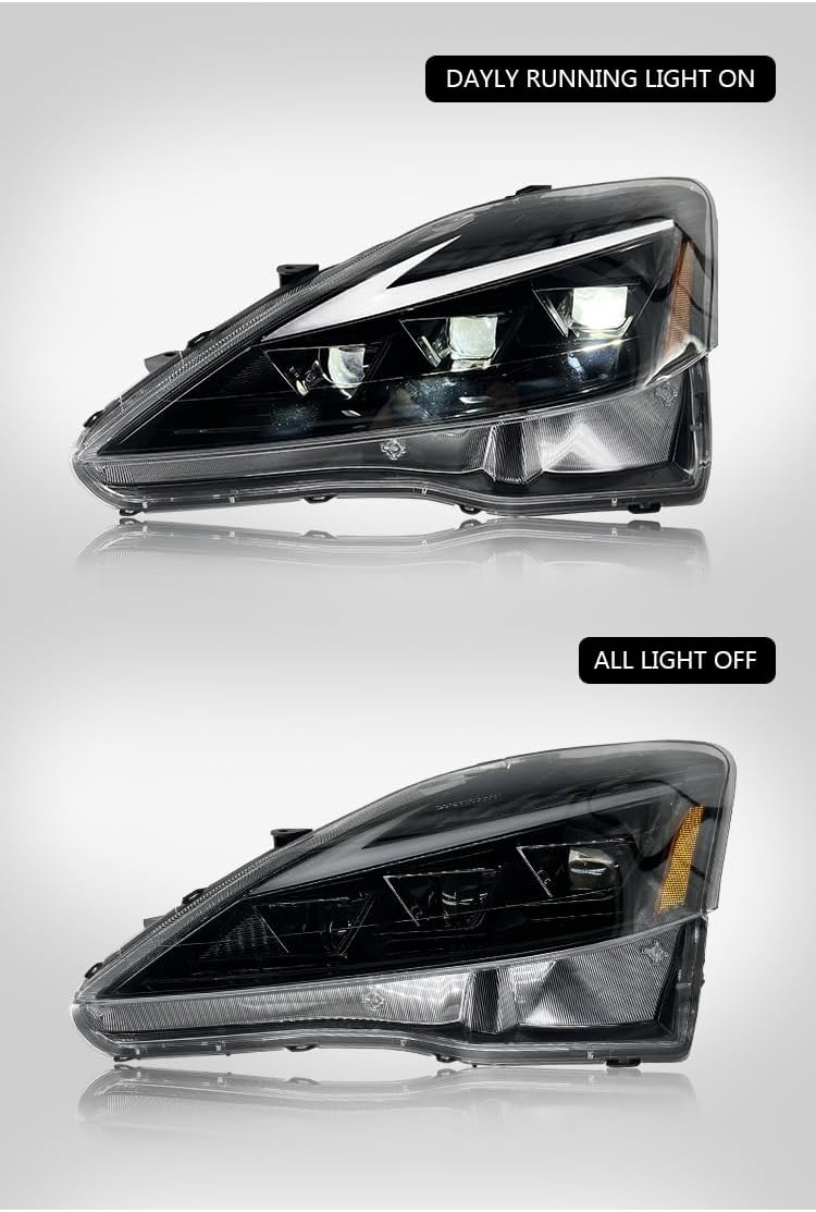 Projector Headlights for Lexus IS250 IS250C IS350 IS350C IS220d 2006-2012 ISF 2008-2014 Frontlamp w/Blue Animation Amber Sequential Turn Signal Front Head Lamp No Need Bulbs