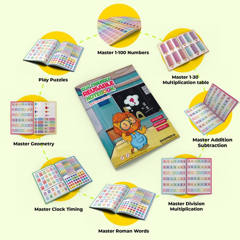 Image of Shopndia Kannada Combo Eco-Friendly Reusable Set of 4 Notebooks for Kids Handwriting and Learning Skills Improvement | Kannada Alphabets, Hindi, Mathematics | Educational Gift for Age 3+ (Free Pen)